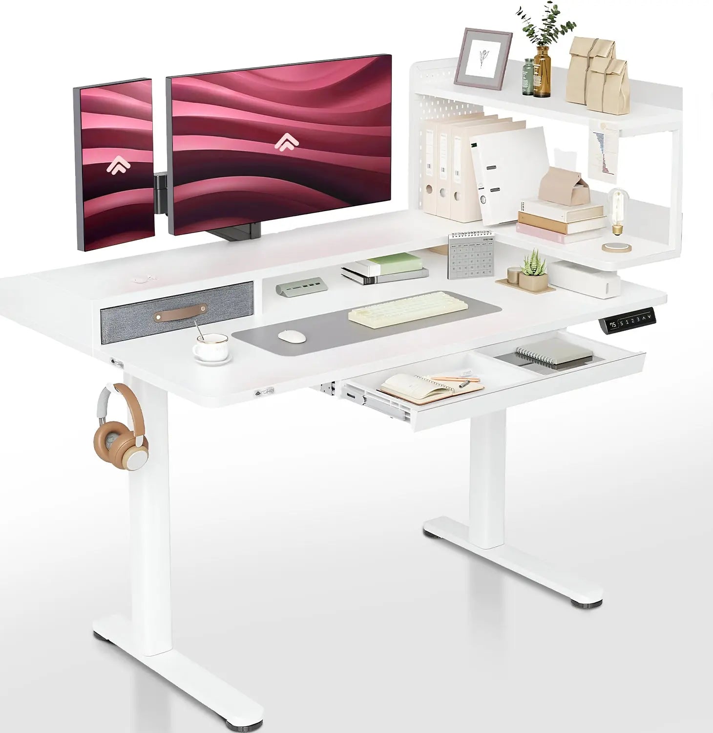 Drogo Artikel Stackon Electric Height Adjustable Standing Desk with Shelves, Keyboard Tray (Right Cabinet) Drogo India