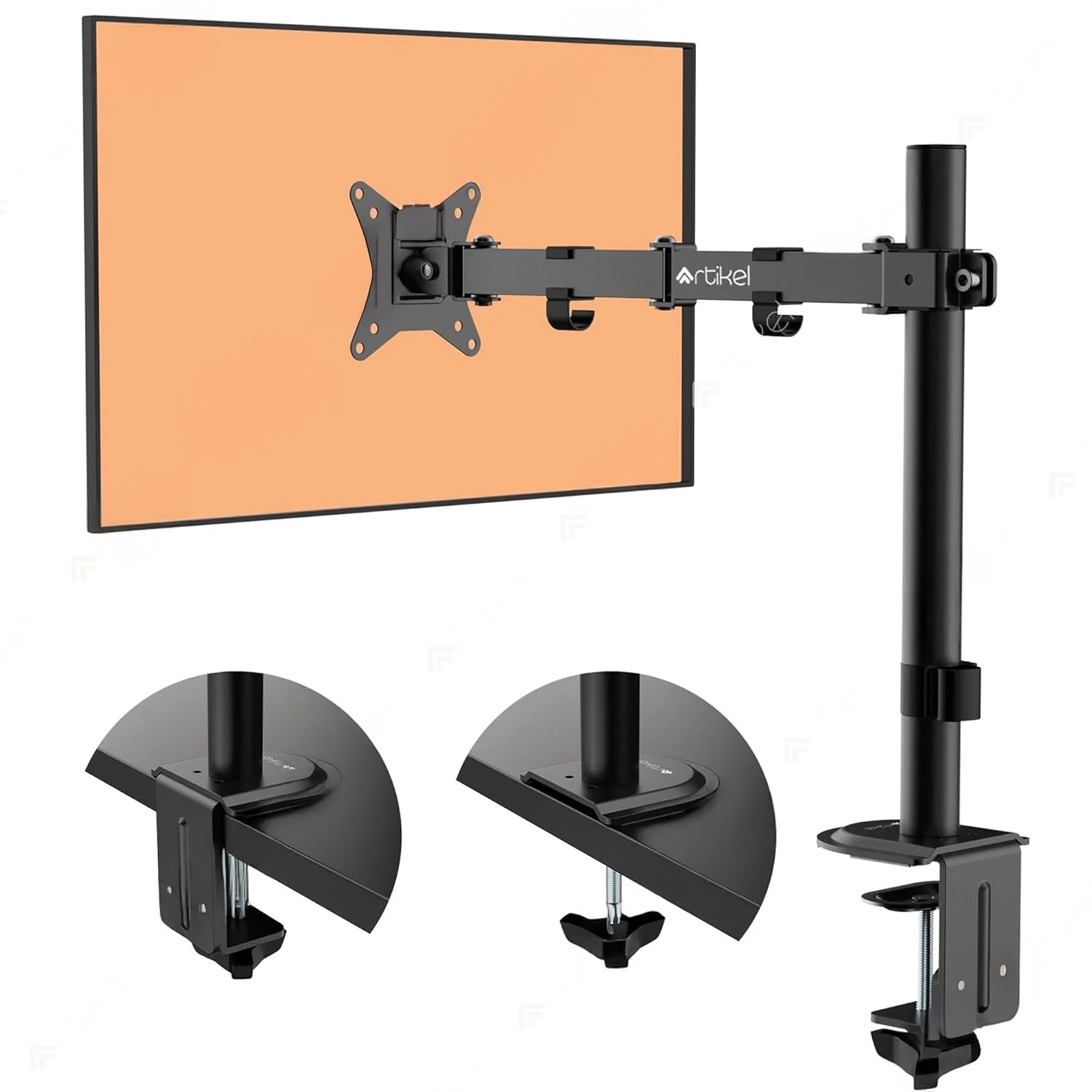 Drogo Artikel Monitor Desk Mount, Adjustable Spring Assisted Monitor Arm, VESA Mount with C Clamp & Grommet Mounting Base - 27 Inch (Black)