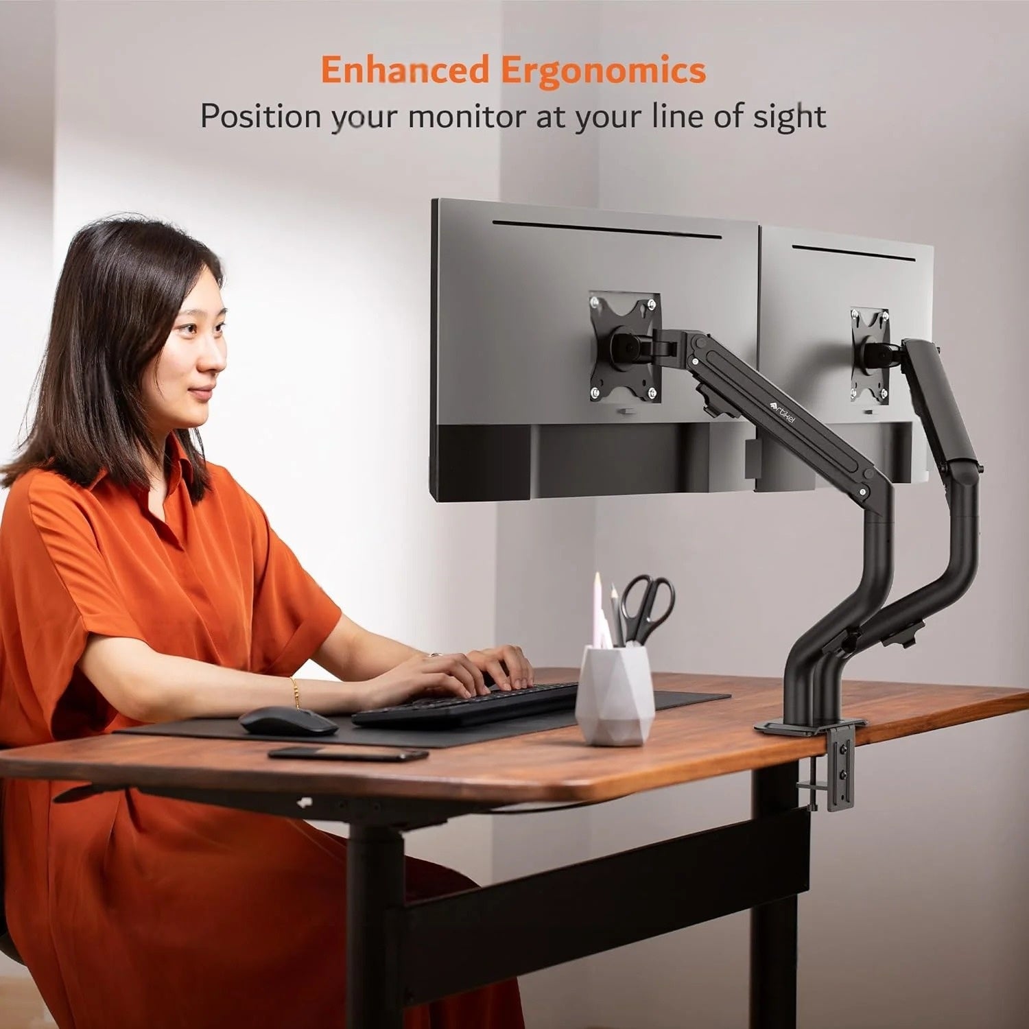 Drogo Artikel Monitor Desk Mount, Adjustable Spring Assisted Monitor Arm, VESA Mount with C Clamp & Grommet Mounting Base - 27 Inch (Black)