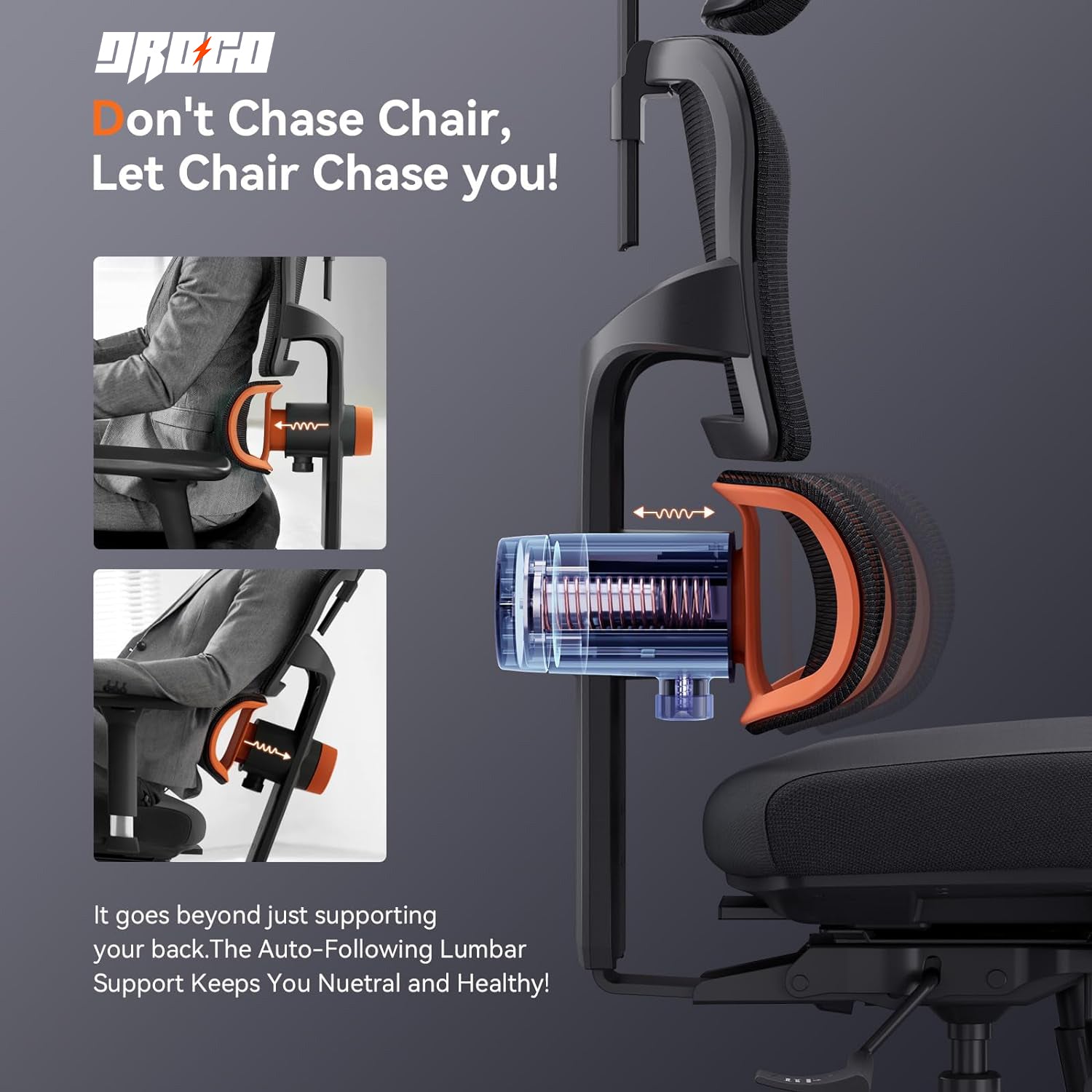 Drogo Ultra Premium Ergonomic Ofiice chair & Laptop Table - Home Office Desk Chair with Footrest Unique Adaptive Lumbar Support