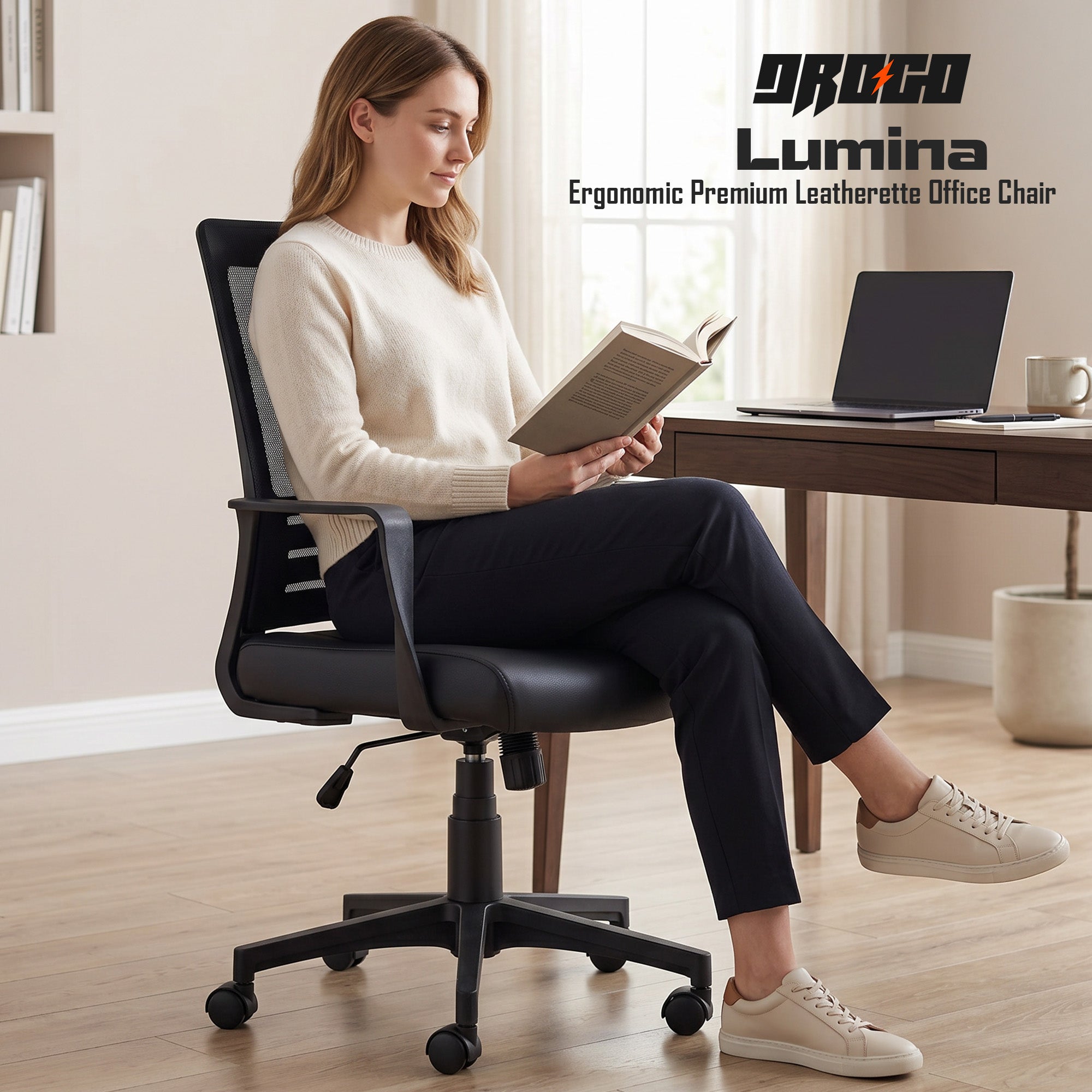 Drogo Lumina Ergonomic Chair Premium Leatherette Office Chair for Work at Home