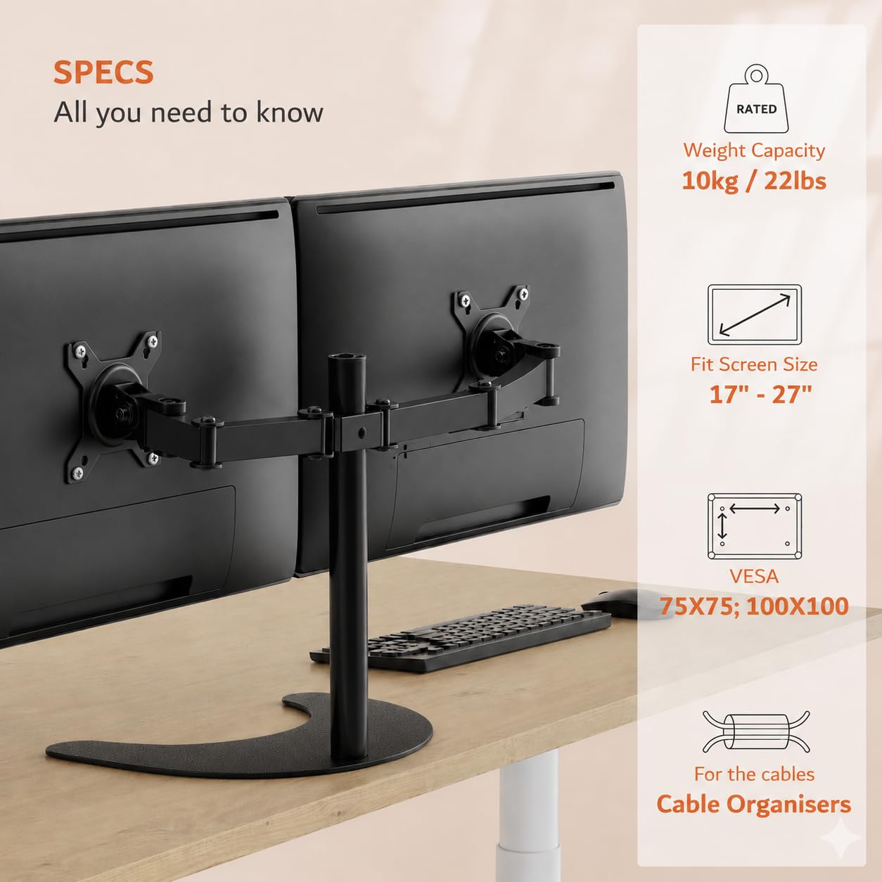 Drogo Artikel Dual Monitor Mount Adjustable VESA Arms C-Clamp & Grommet Fits 32 inch Screens