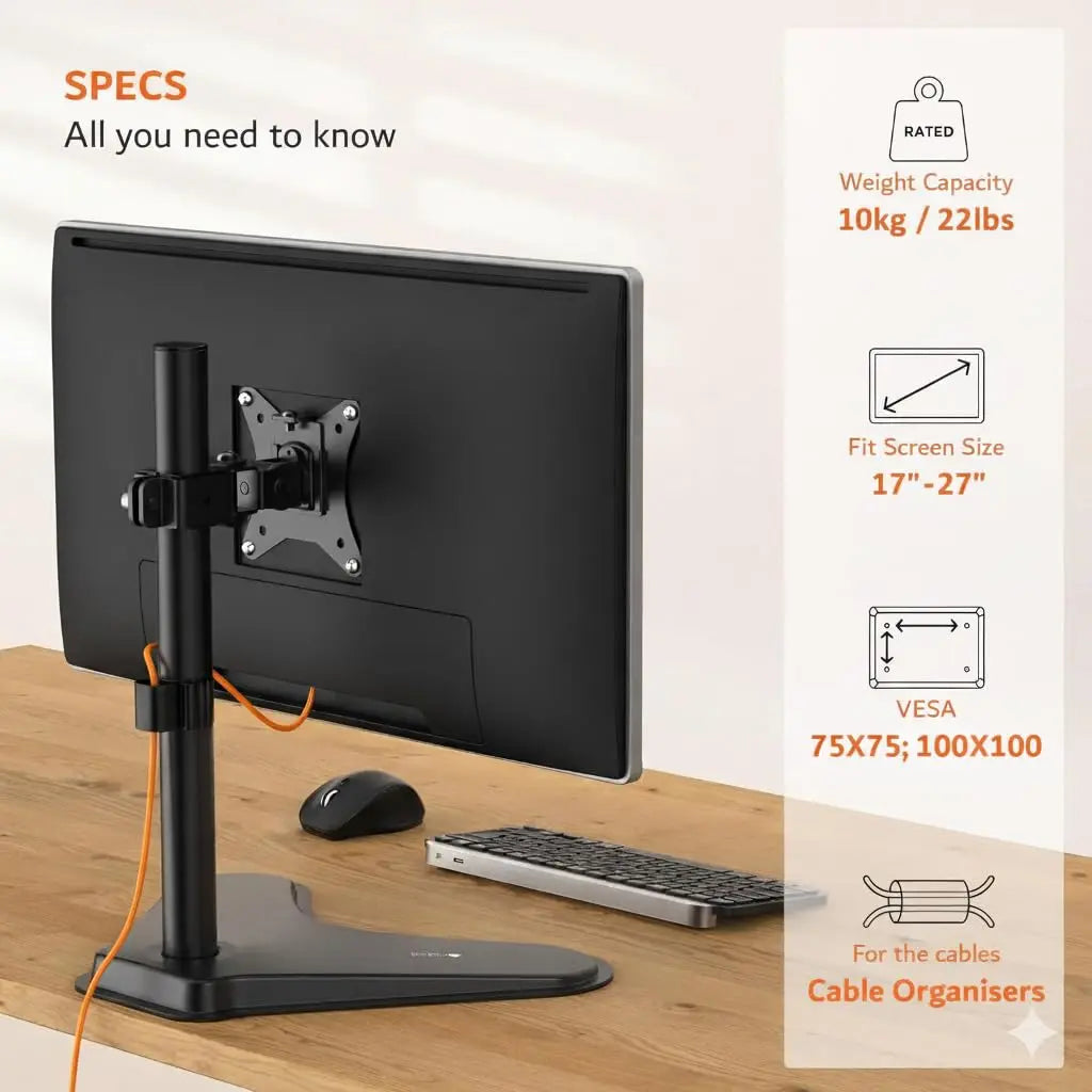 Drogo Single Monitor Desk Mount Height-Adjustable Heavy-Duty Arm Cable Management Drogo India