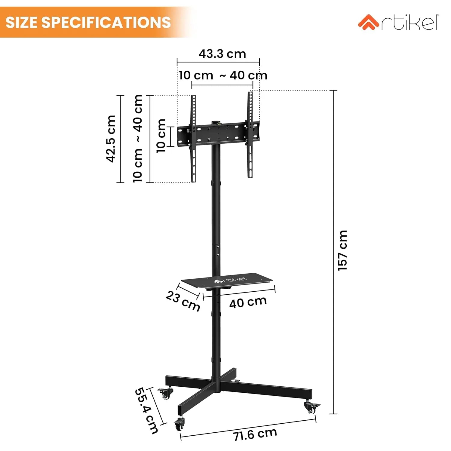 Drogo TV Stand with Adjustable Height Mount 32" to 55" TV Stand Movable with Lockable Wheels Drogo India
