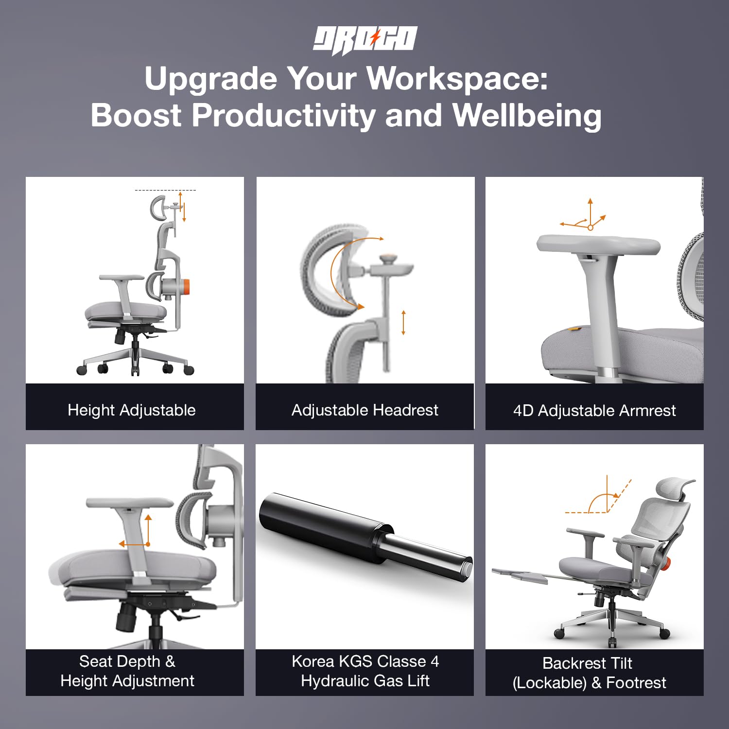 Drogo Premium Ergonomic Office Chair for Work from Home, High Back Computer Chair with Unique Adaptive Lumbar Support & Headrest, 4D Armrest & Recline