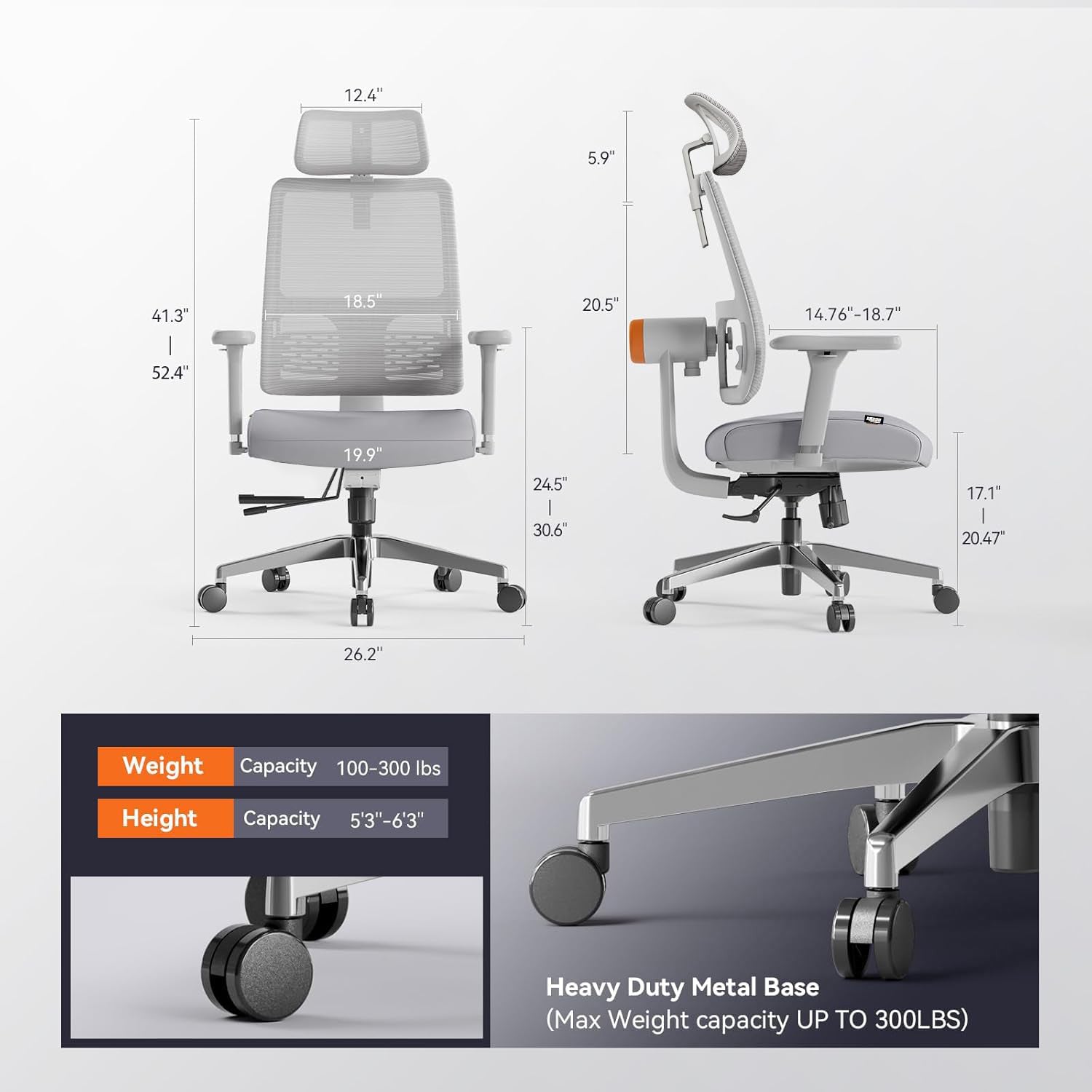 Drogo PosturePro Office Chair for Work from Home, High Back Computer Chair with Adaptive Lumbar Support & Headrest