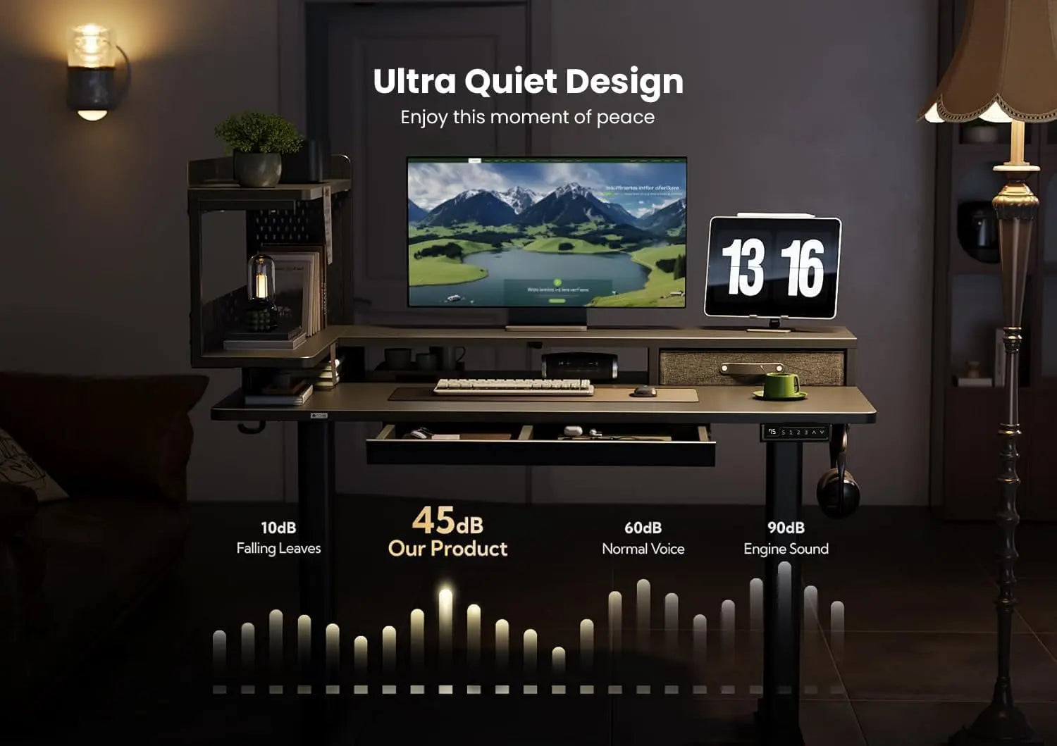 Drogo Stackon Electric Height Adjustable Standing Desk with Shelves (Left Cabinet) Drogo India