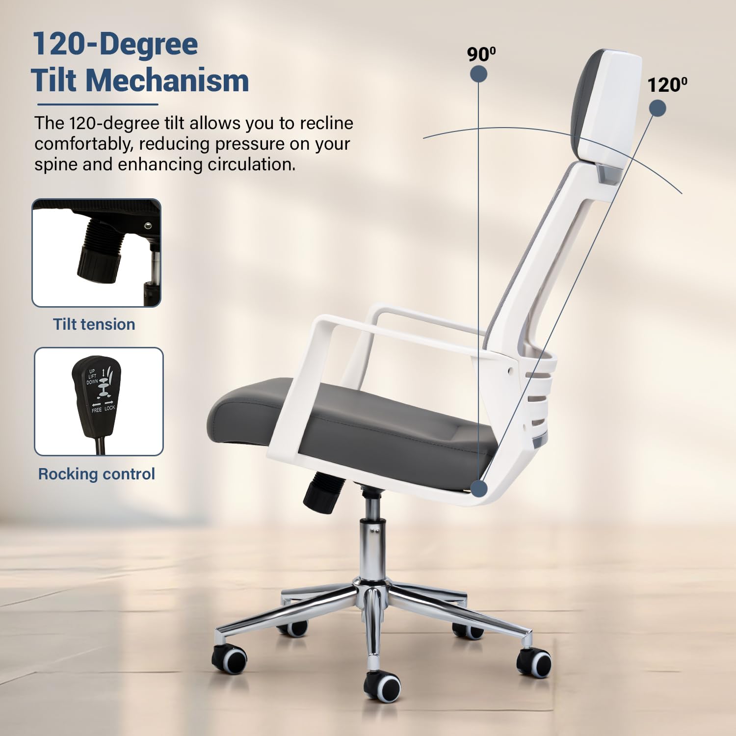 DROGO Lumina Pro Ergonomic Premium Leatherette Office Chair for Work at Home, Computer Chair with Fixed Armrest