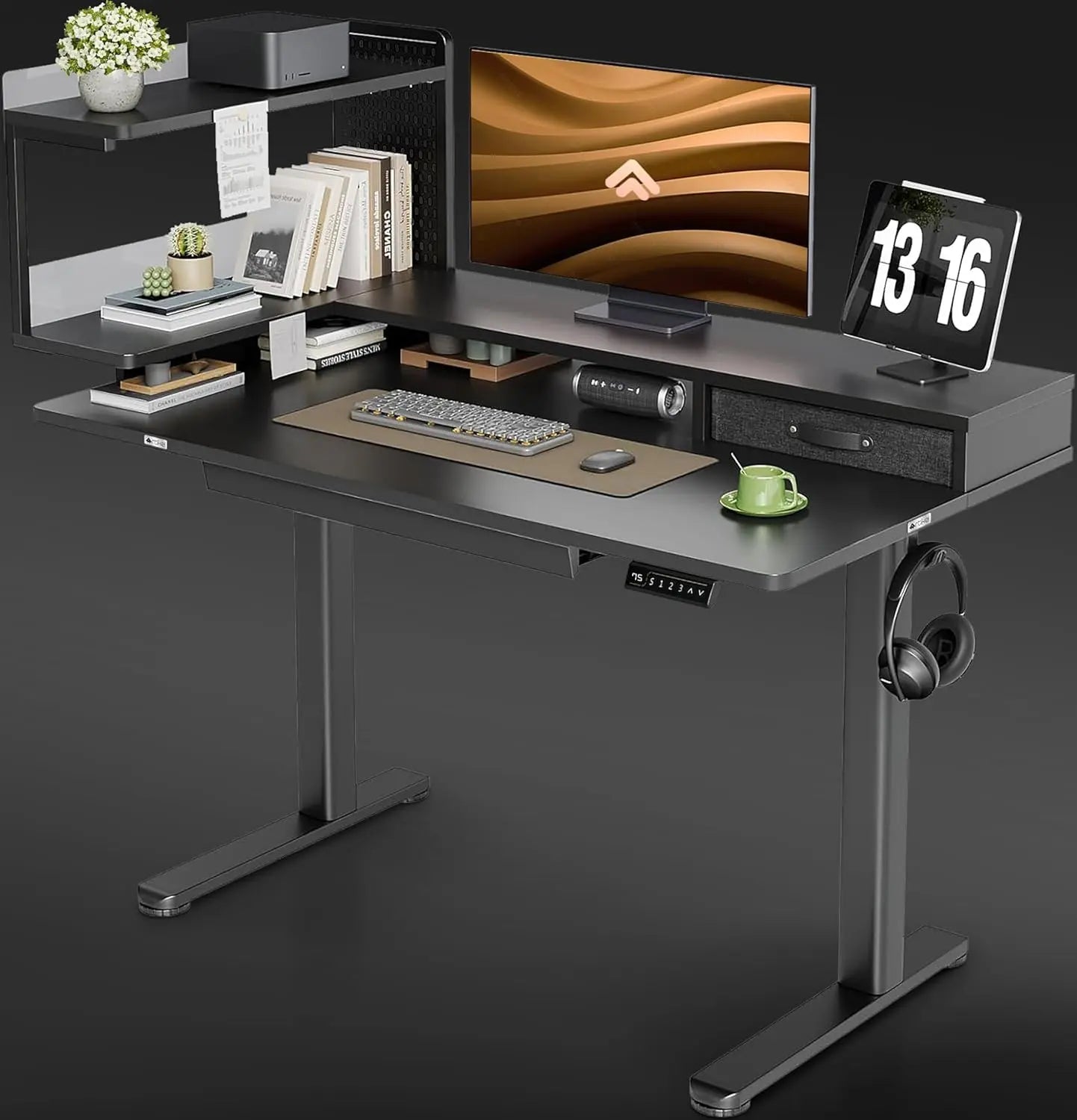 Drogo Stackon Electric Height Adjustable Standing Desk with Shelves (Left Cabinet) Drogo India