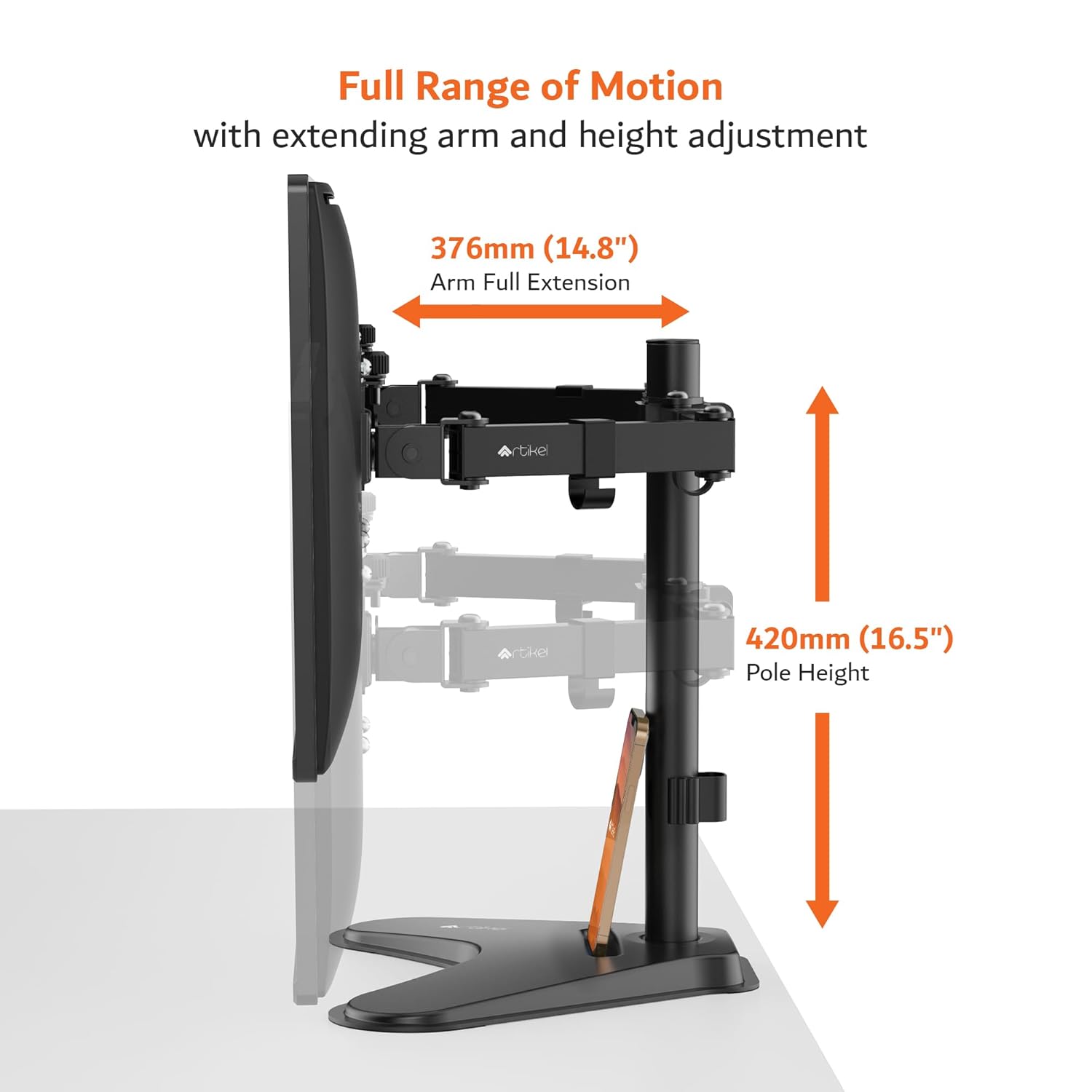 Drogo Artikel Double Monitor Desk Stand - Height Adjustable Heavy Duty Arms with Phone Slot & VESA