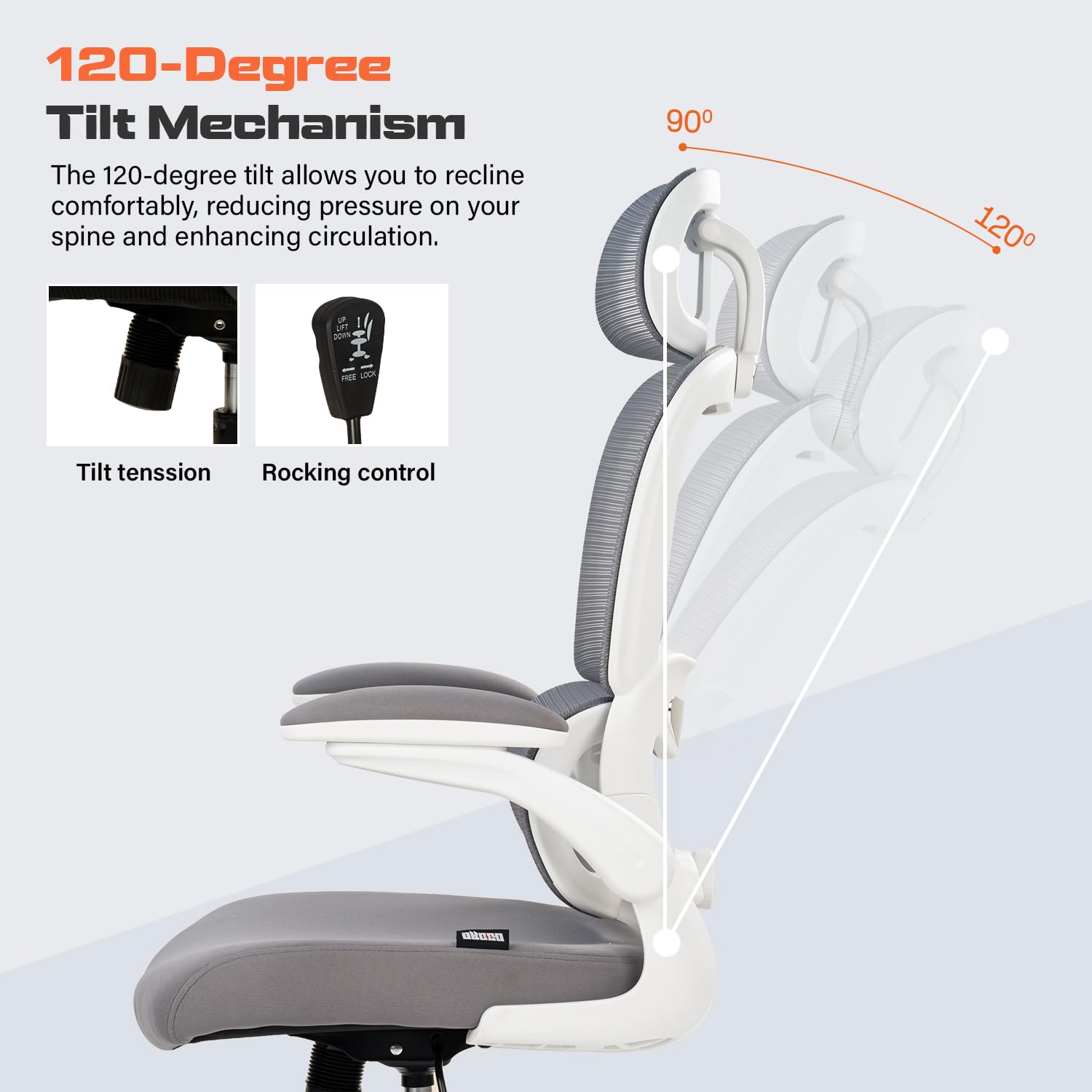 Drogo AeroFlex Ergonomic Office Chair for Work from Home, Flip-up Armrest & Recline