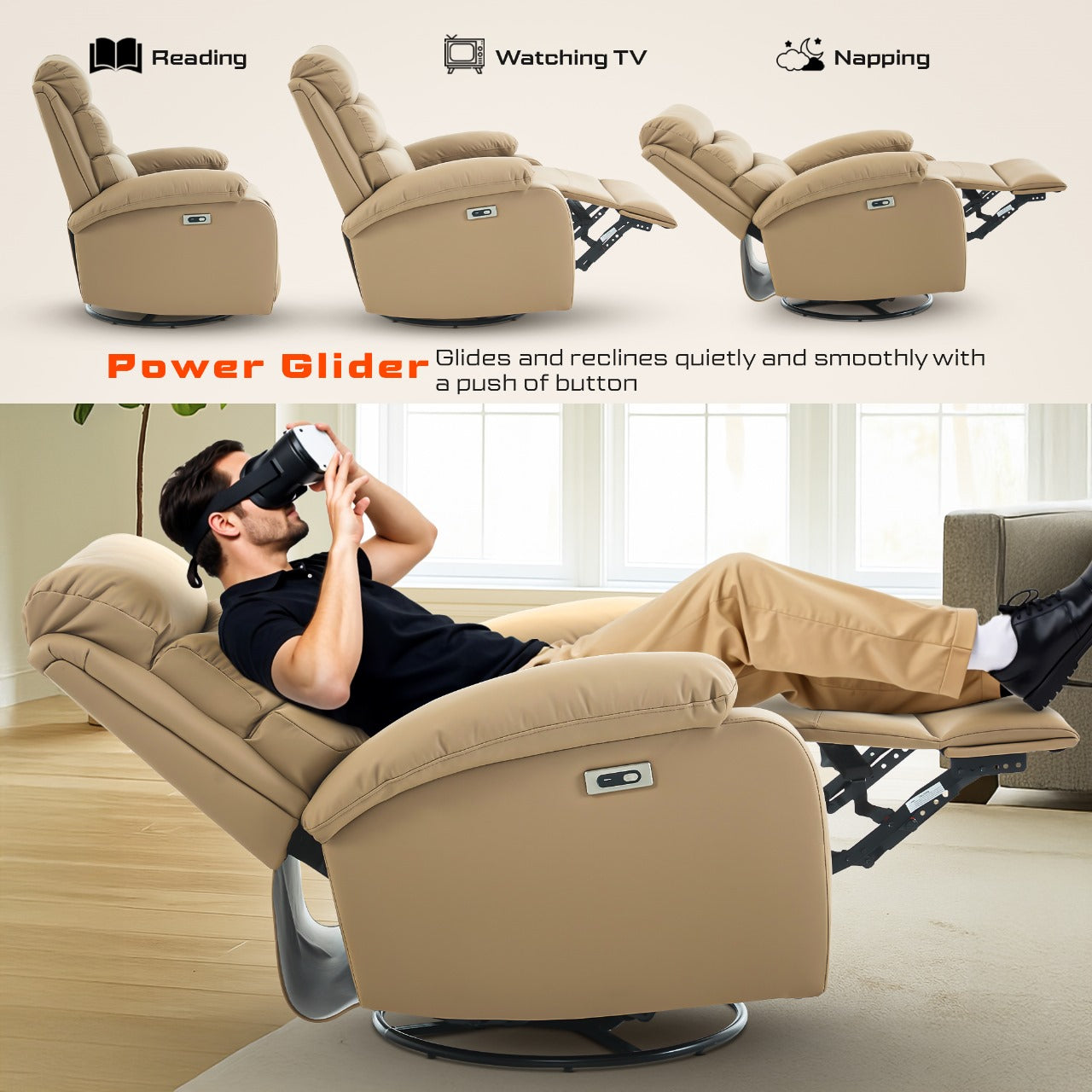 DROGO Velora Electric Motorised Recliner Sofa 1 Seater with Rocking, Revolving & Rapid Recline Technology
