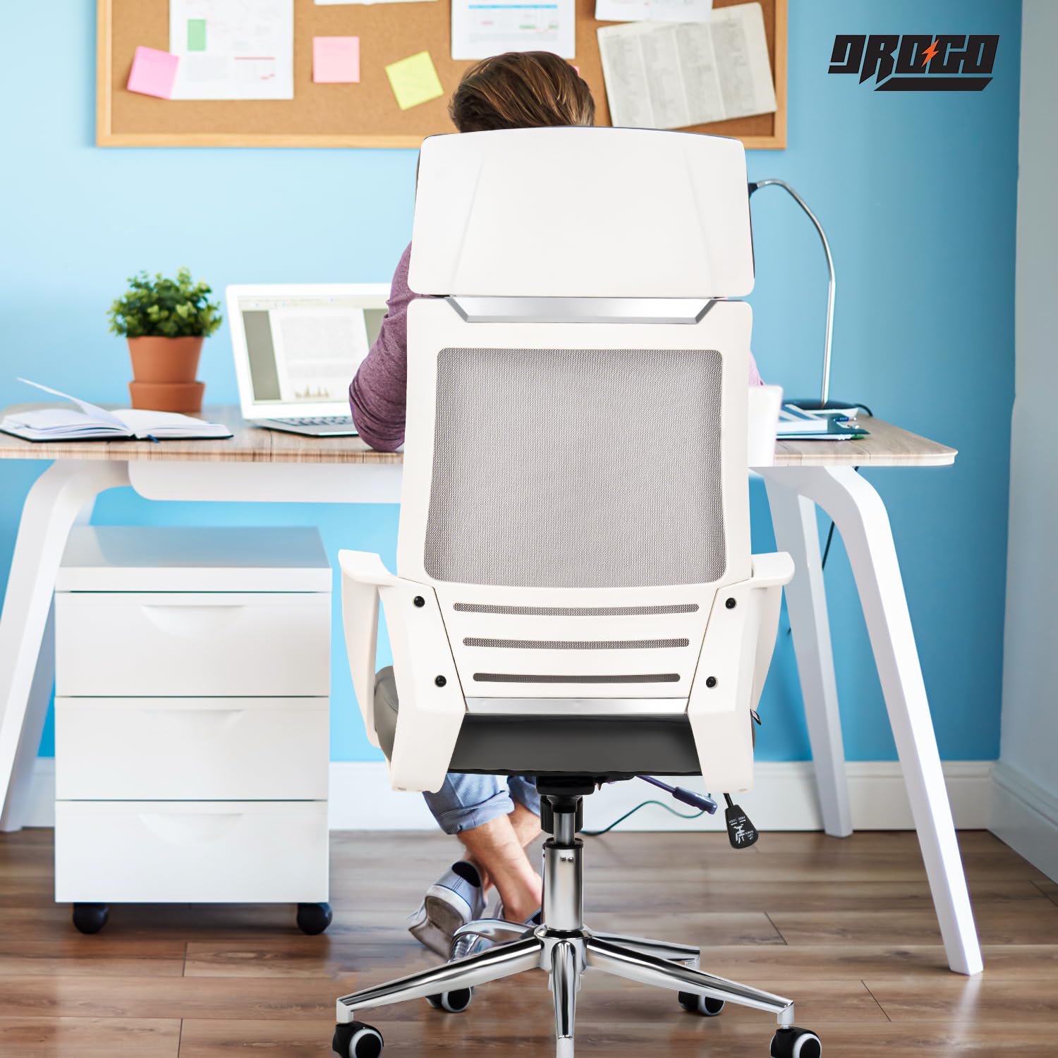 DROGO Lumina Pro Ergonomic Premium Leatherette Office Chair for Work at Home, Computer Chair with Fixed Armrest