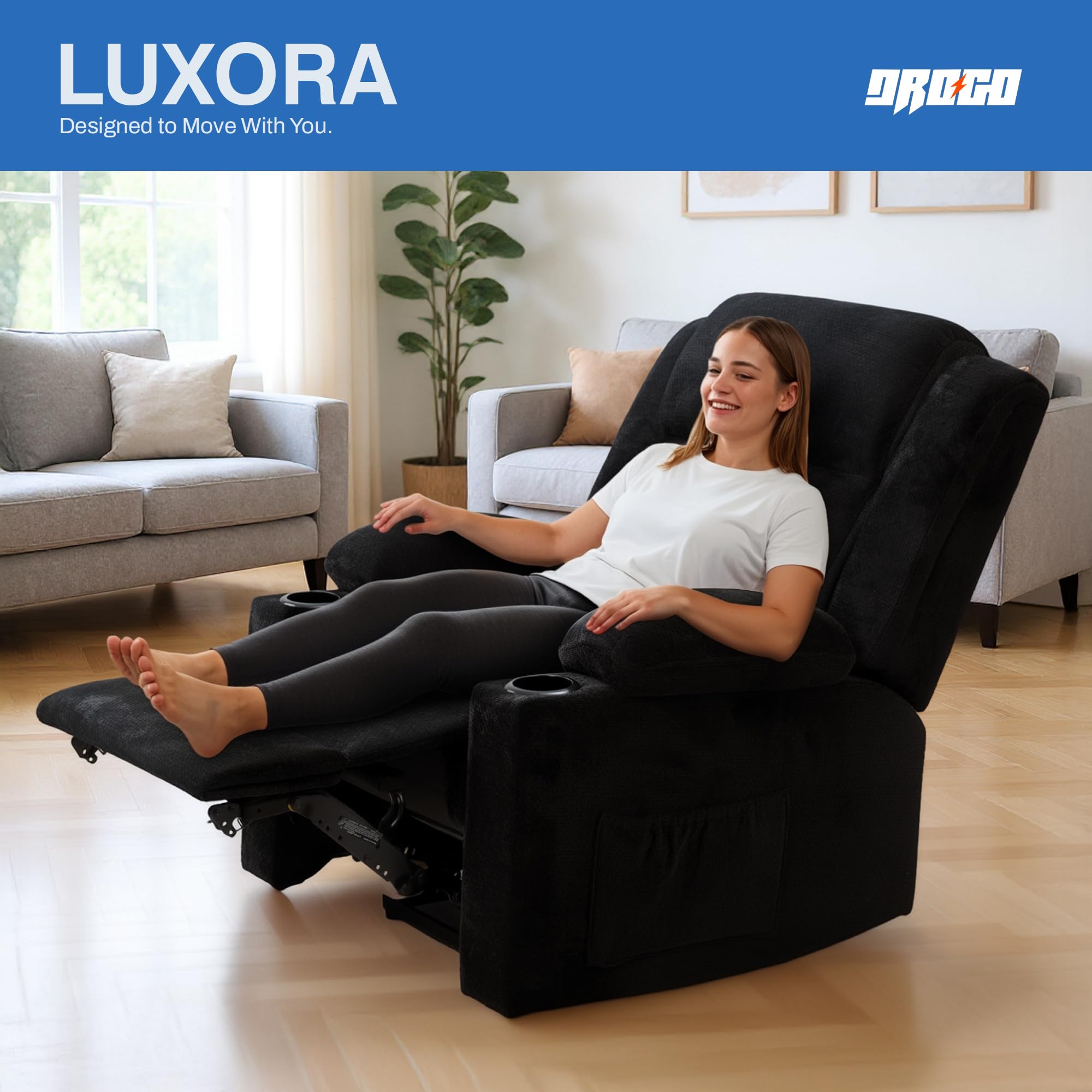 Drogo Luxora Zero Gravity Electric Motorised Single Seater Recliner Sofa with Rapid Recline Technology