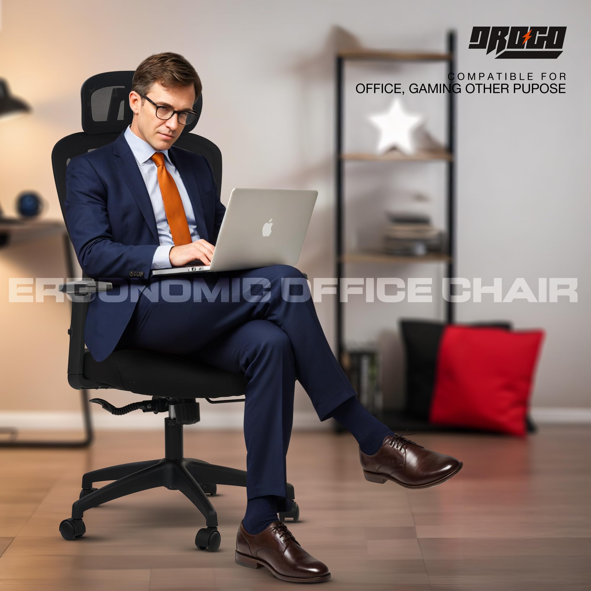 Drogo ProFlex Series Ergonomic Office Mesh Chair with Adjustable Seat, 3D Armrest, Rocking Function, 2D Headrest & Lumbar Support