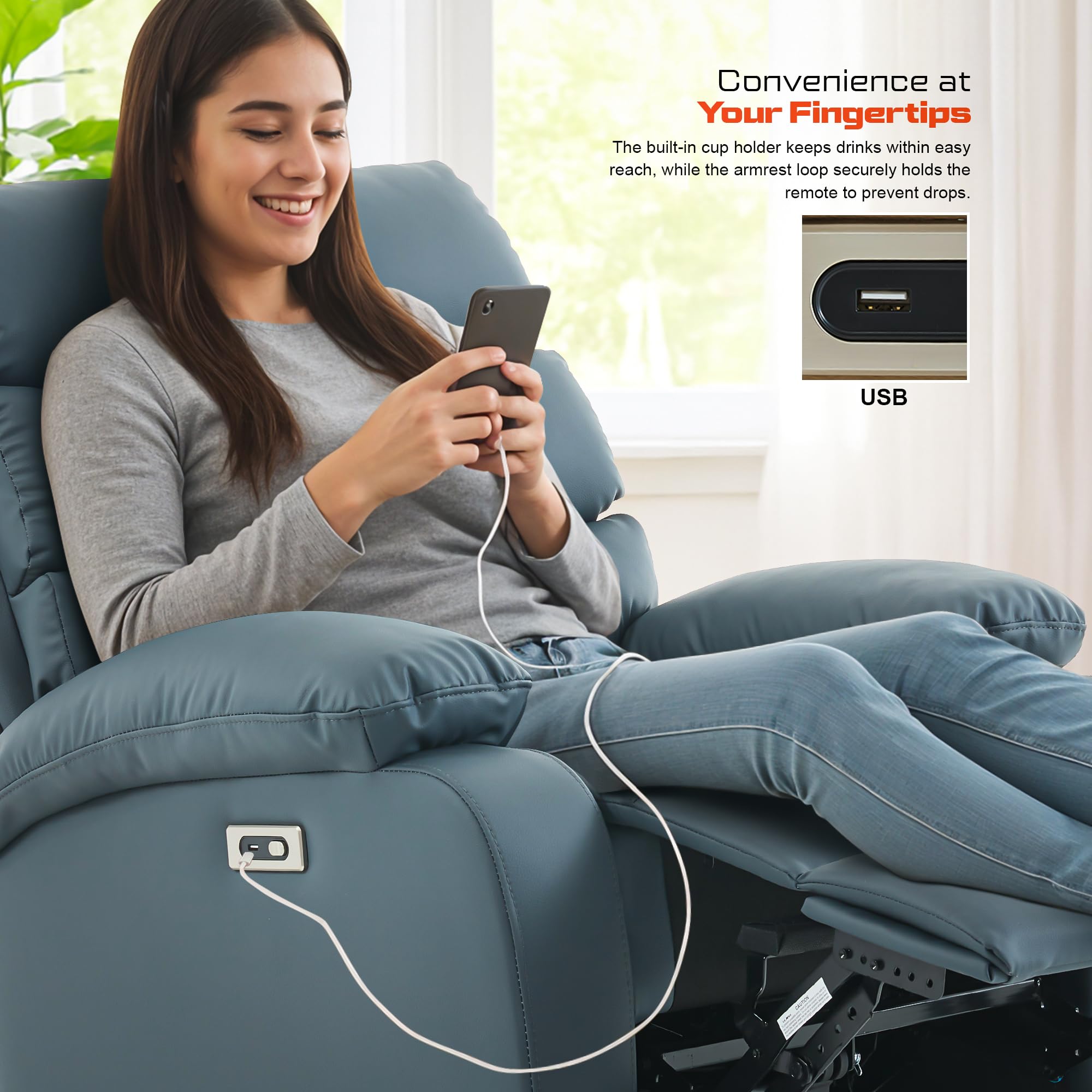 DROGO Velora Electric Motorised Recliner Sofa 1 Seater with Rocking, Revolving & Rapid Recline Technology