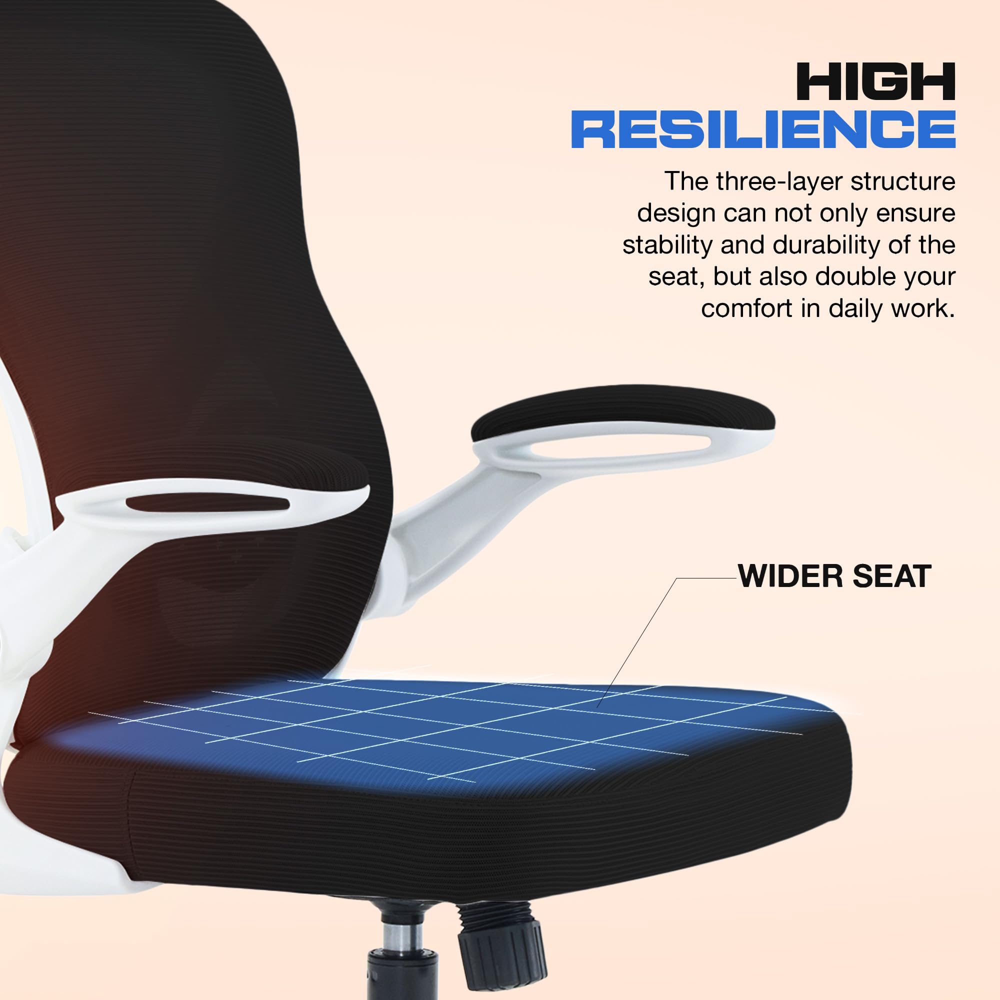 Drogo Ergonomic Office Chair for Work from Home with Breathable Mesh, Flip-up Armrest