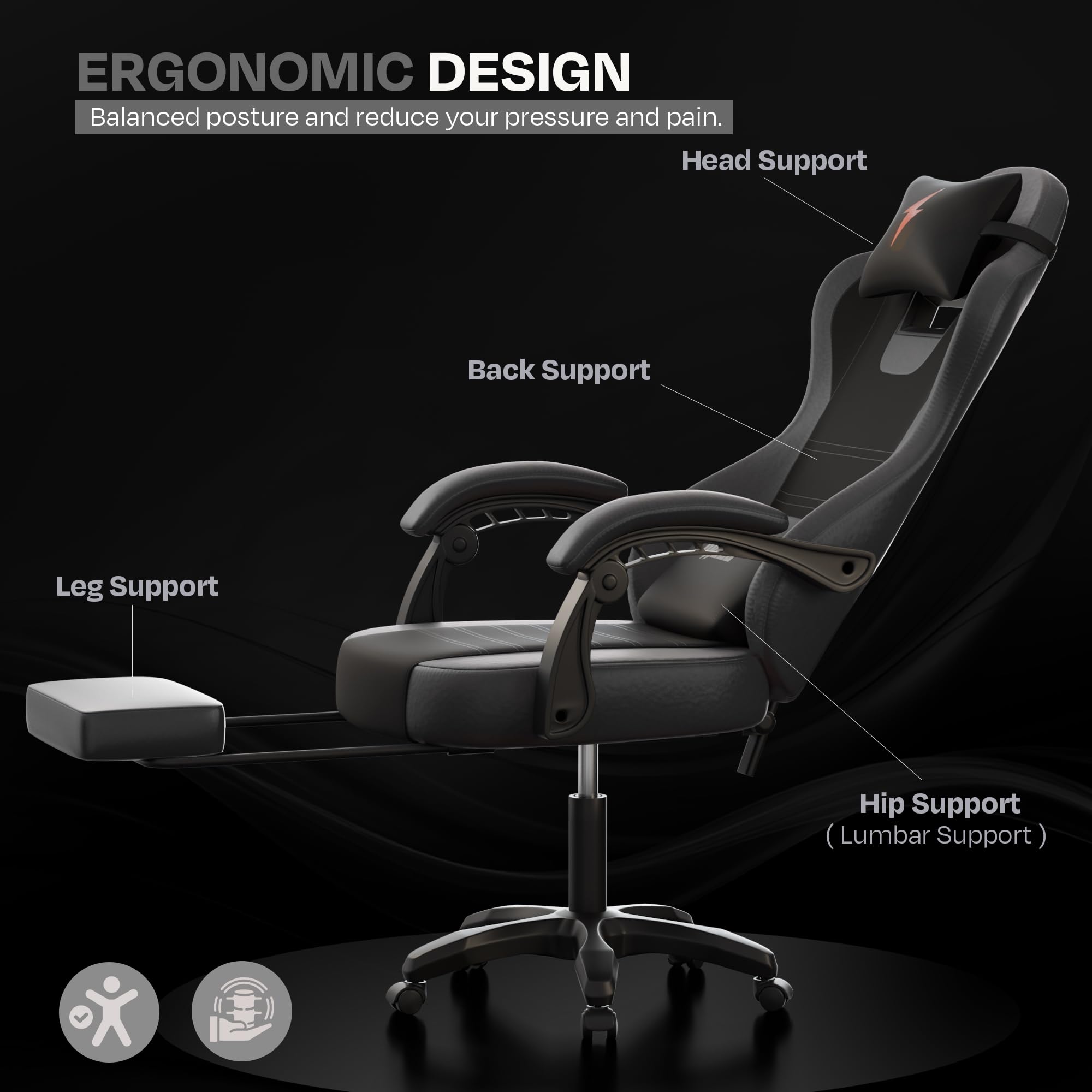 Drogo Aura Ergonomic Gaming Chair with Premium PU Leather Fabric