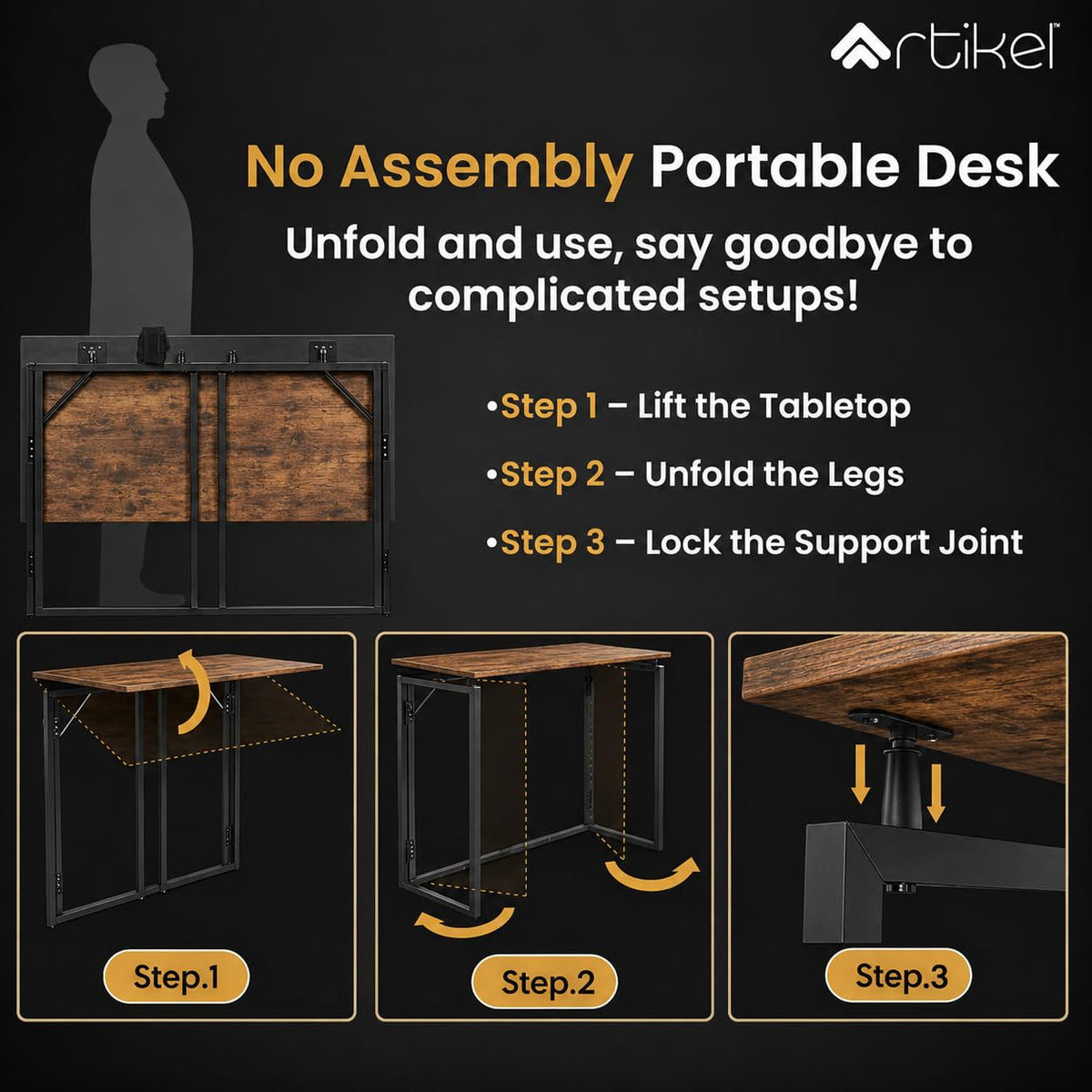 Drogo Foldable Wooden Study Table Computer Desk for Home Office