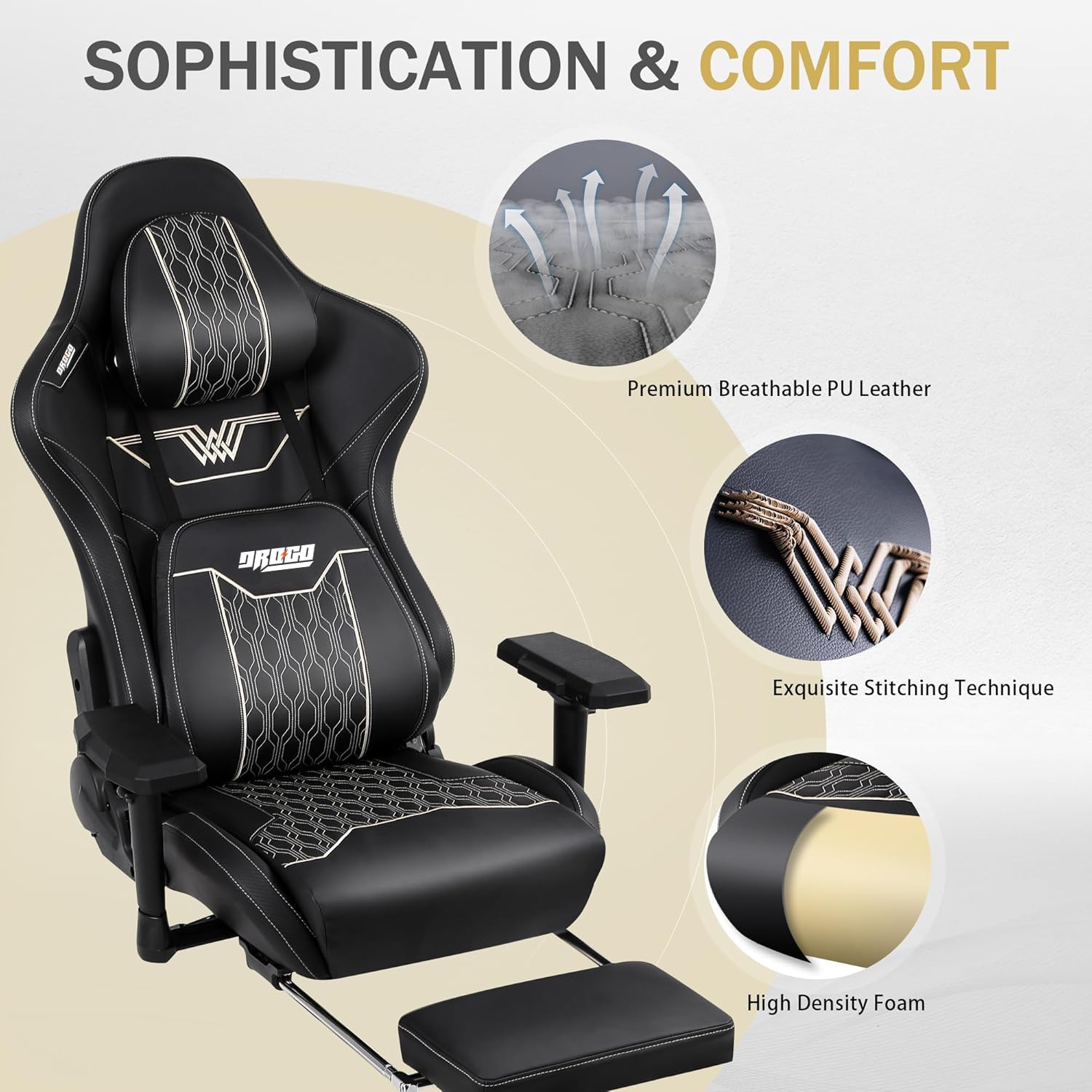 Drogo ProForm Series Ergonomic Gaming Chair with 4D Armrest, Adjustable Seat & Foot Rest