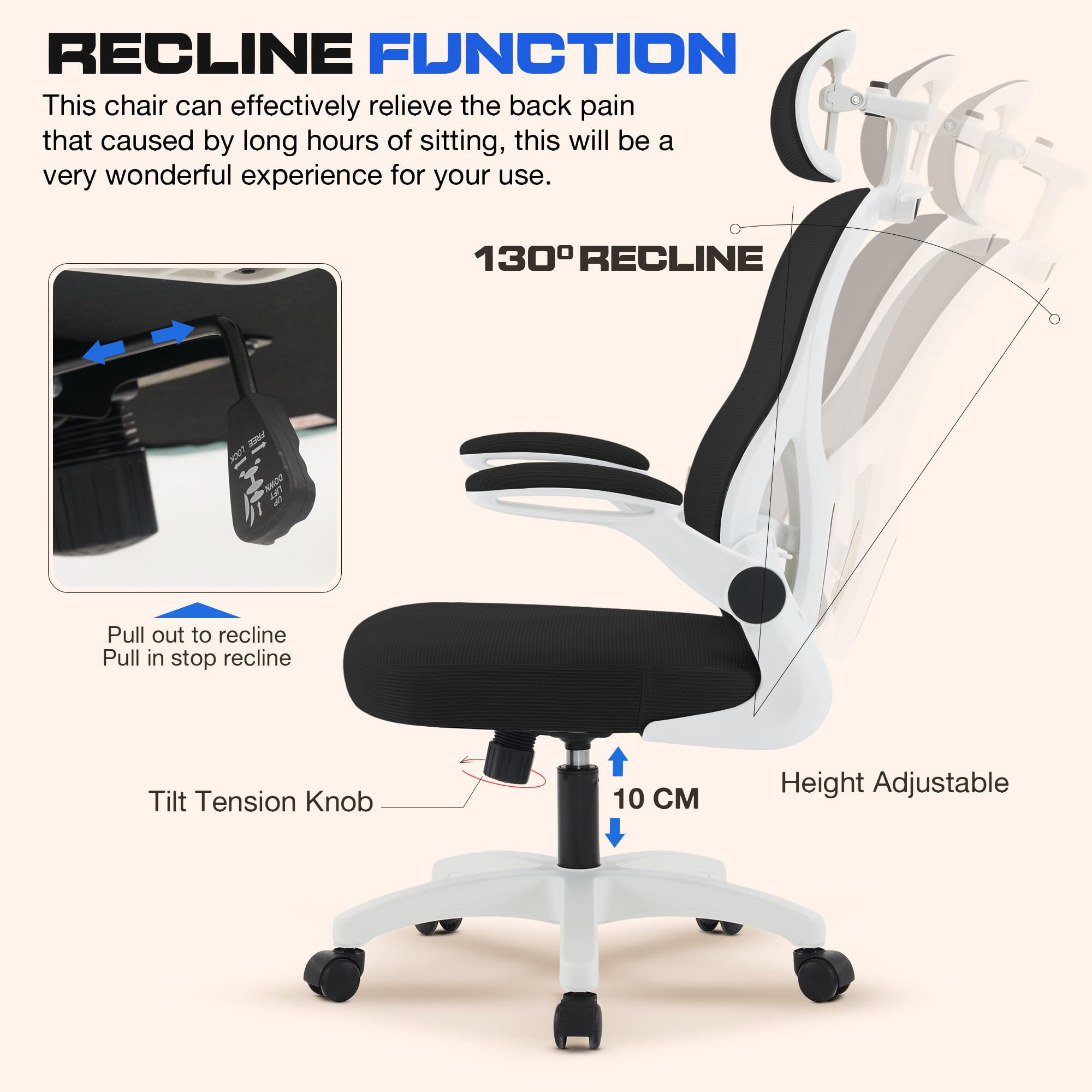 Drogo Ergonomic Office Chair for Work from Home with Breathable Mesh, Flip-up Armrest
