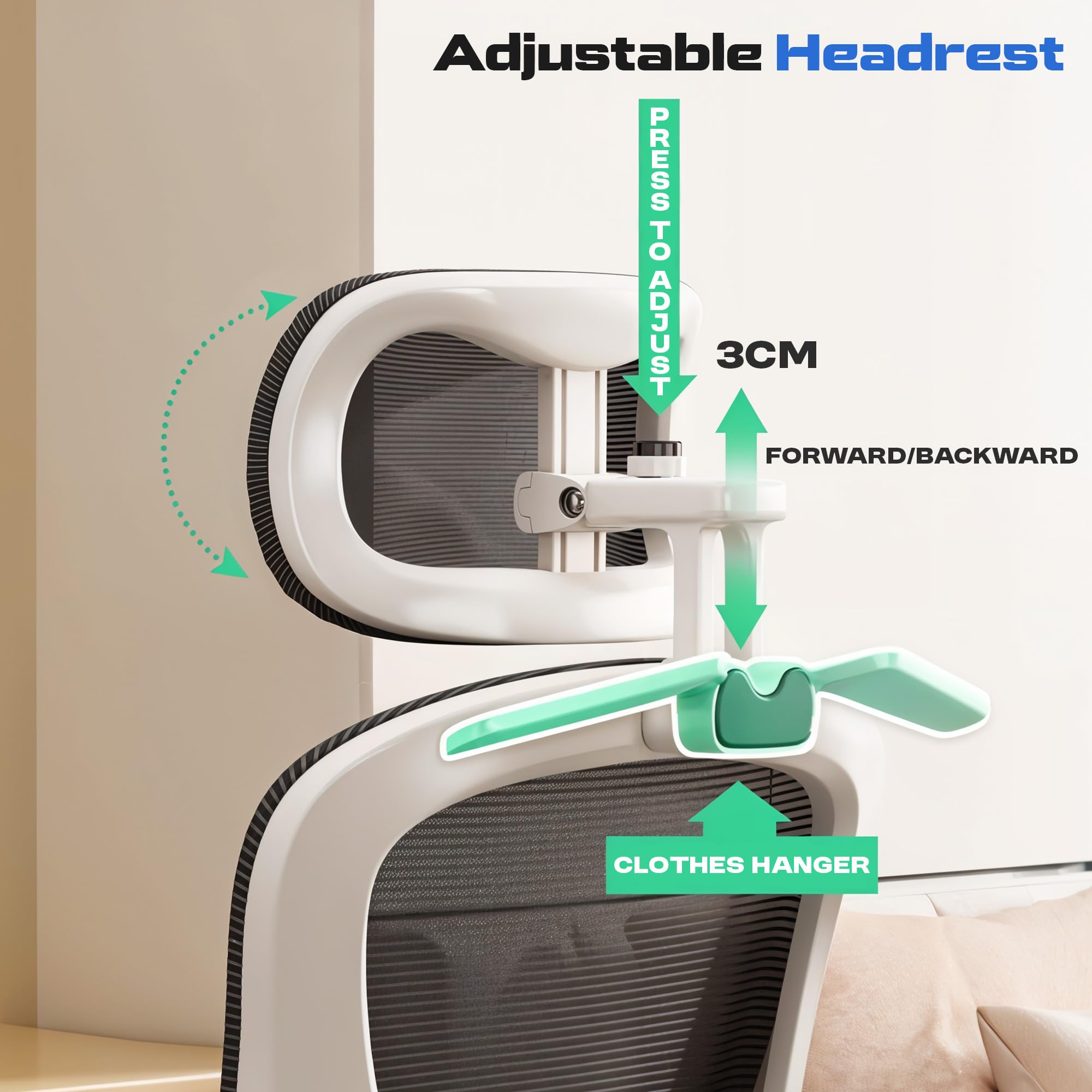 Drogo Ergonomic Office Chair for Work from Home with Breathable Mesh, Flip-up Armrest