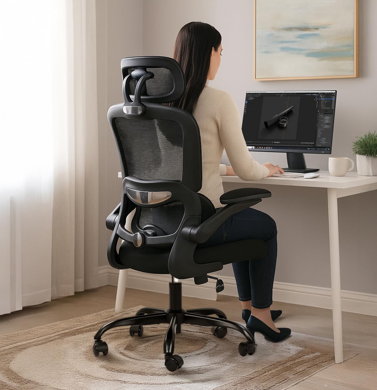 Drogo AeroFlex Ergonomic Office Chair for Work from Home, Flip-up Armrest & Recline