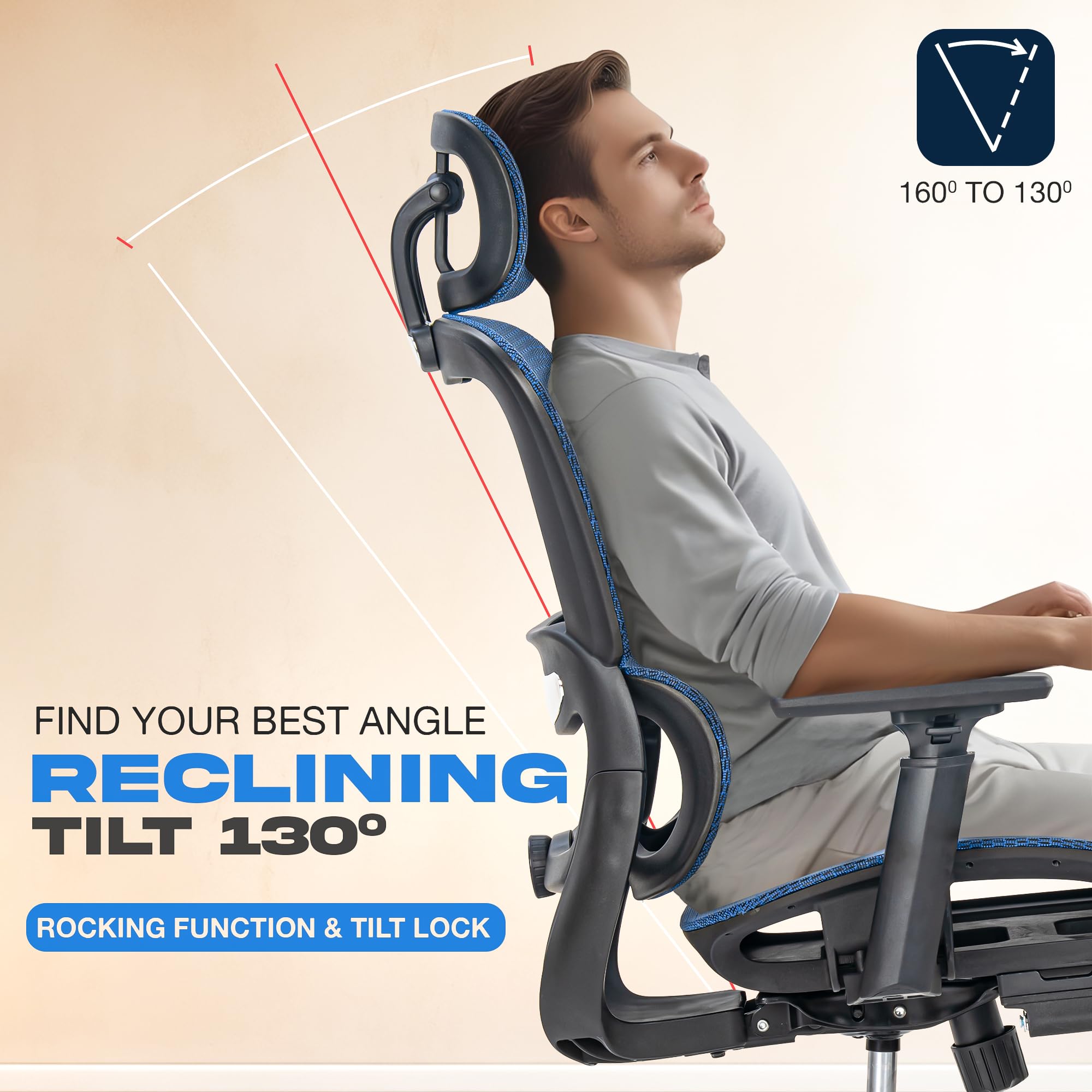 Drogo ProFlex Ergonomic Office Chair for Work from Home, Computer Chair with Adjustable Seat, 3D Armrest, Footrest, Recline 2D Headrest & Lumbar Support