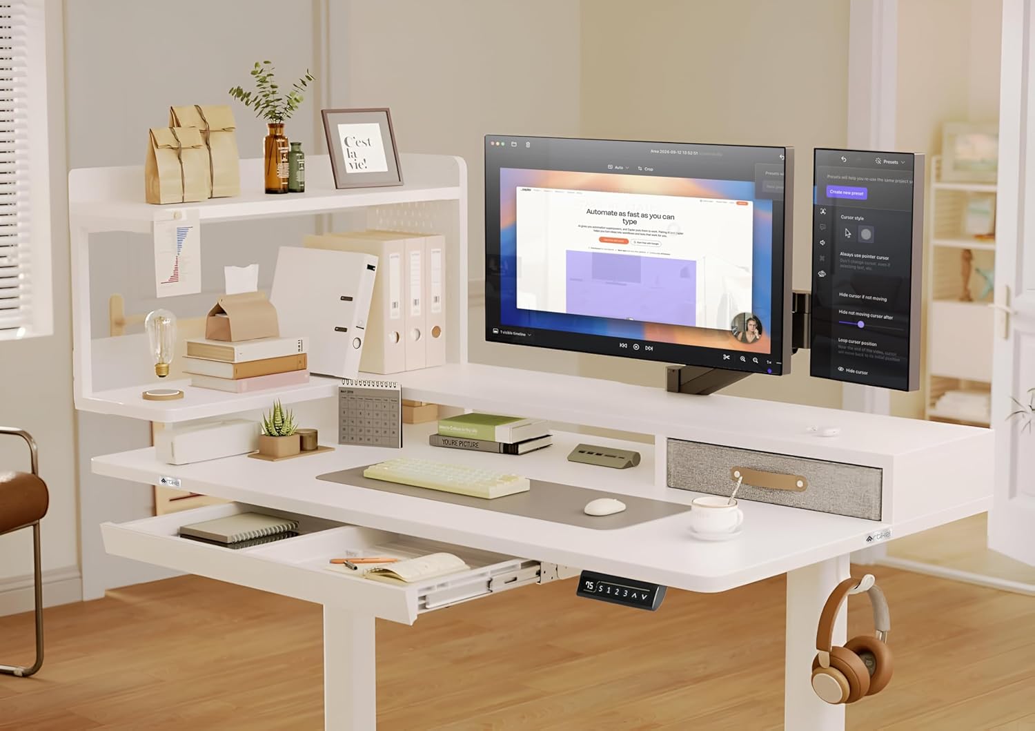 Drogo Artikel Stackon Electric Height Adjustable Standing Desk with Shelves (Left Cabinet)