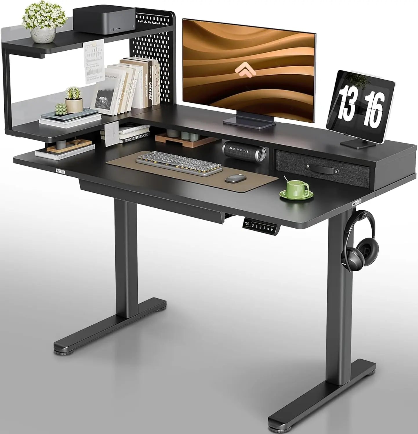 Drogo Stackon Electric Height Adjustable Standing Desk with Shelves (Left Cabinet) Drogo India