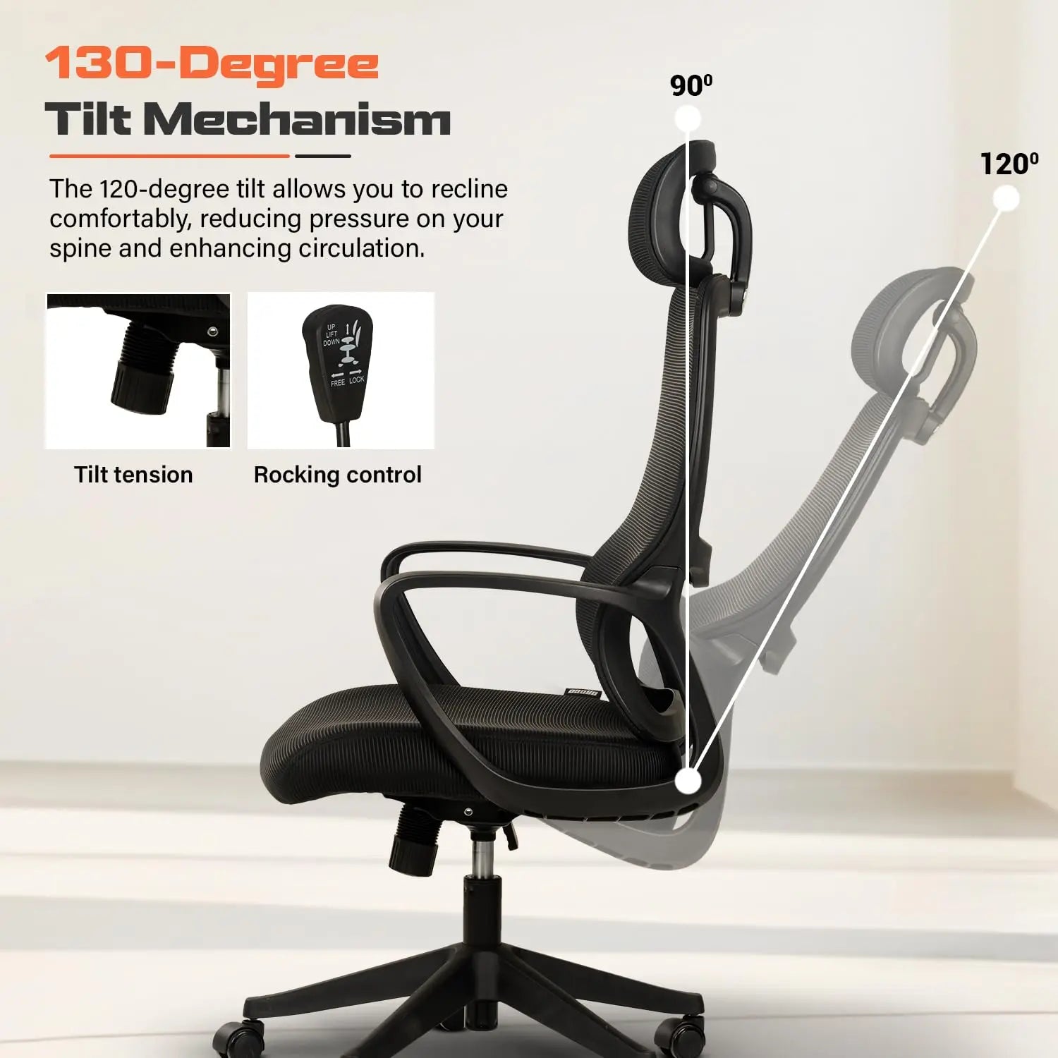 Drogo Ergo Lite Ergonomic Office Chair Armrest, Breathable Mesh, Adjustable Headrest