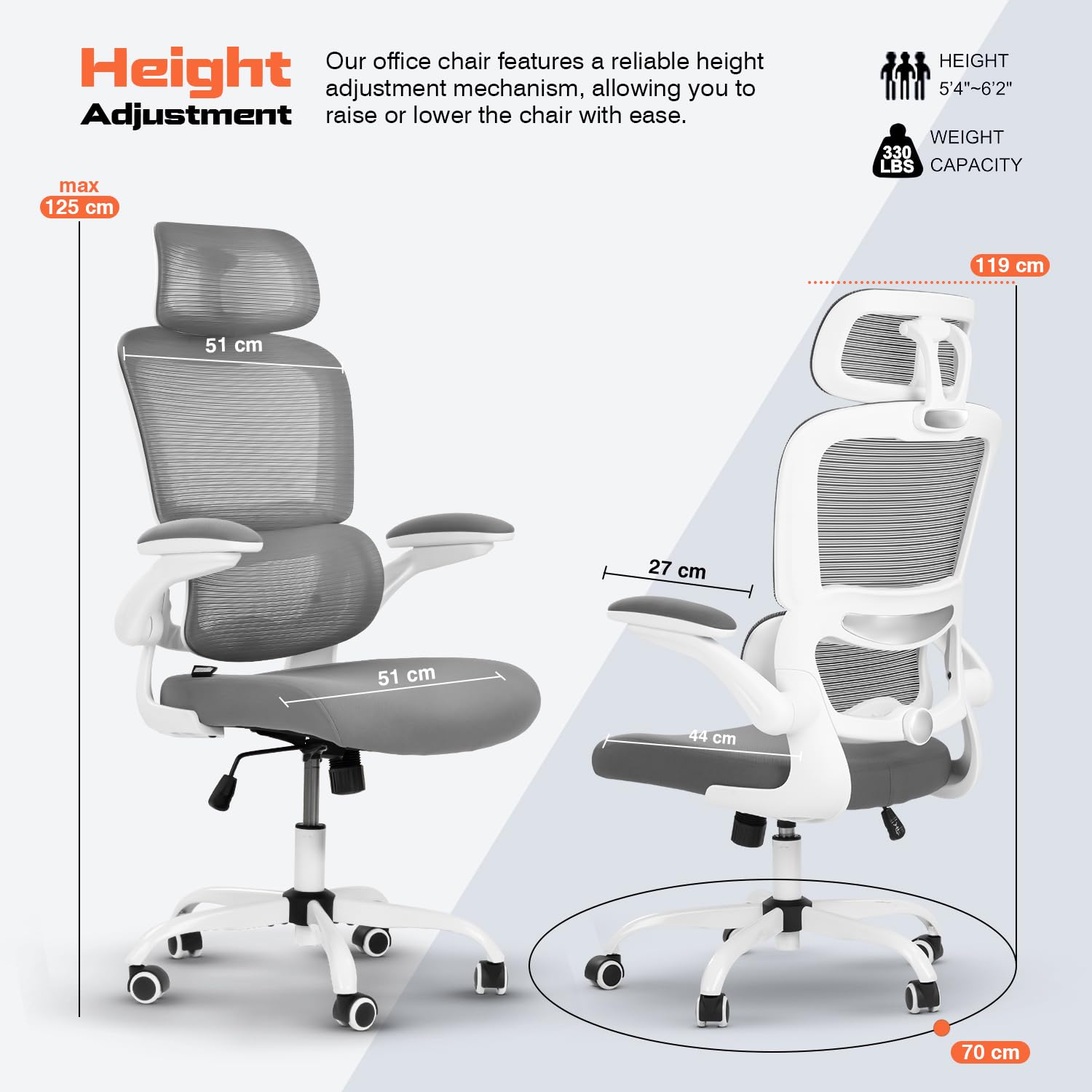 Drogo AeroFlex Ergonomic Office Chair for Work from Home, Flip-up Armrest & Recline