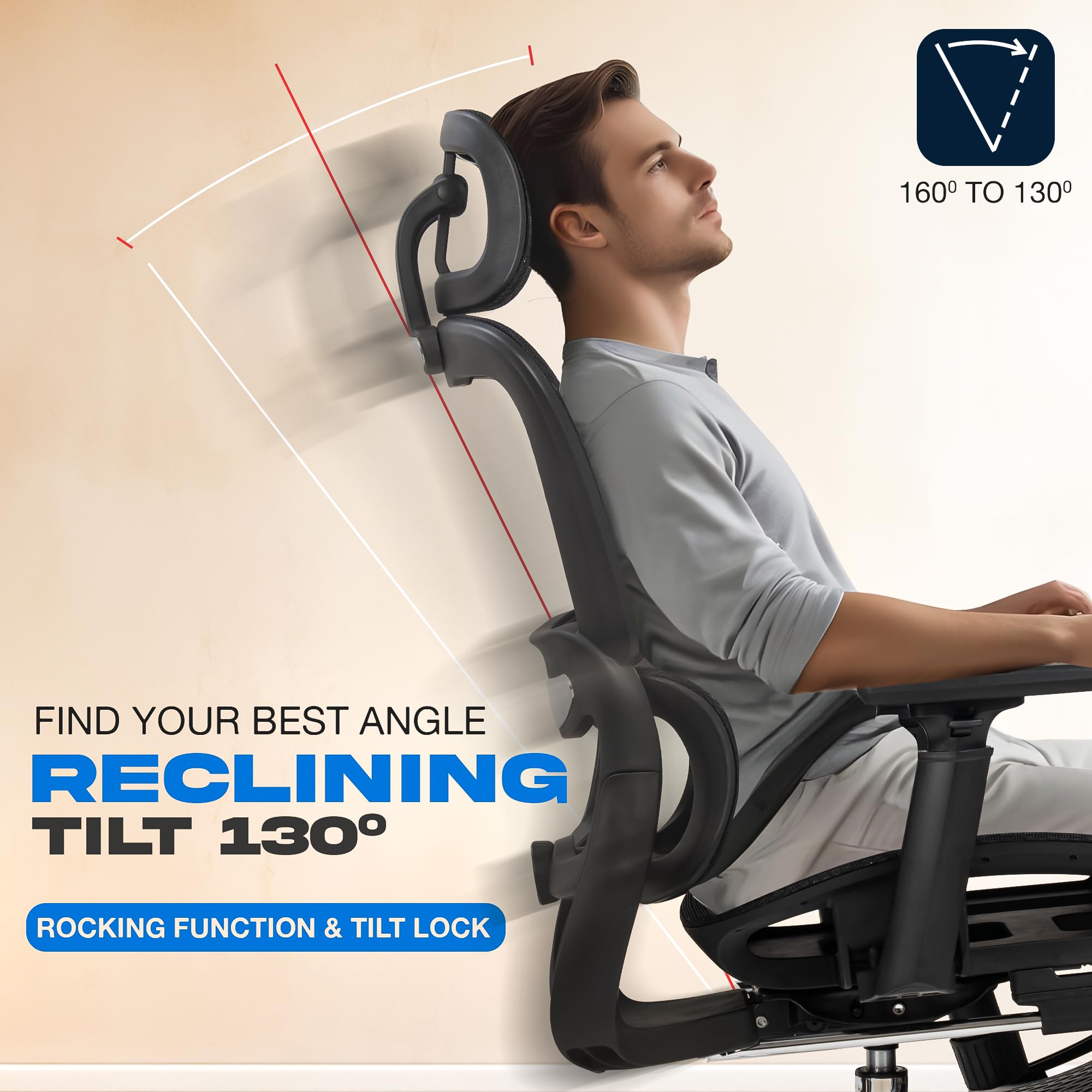 Drogo ProFlex Ergonomic Office Chair for Work from Home, Computer Chair with Adjustable Seat, 3D Armrest, Footrest, Recline 2D Headrest & Lumbar Support