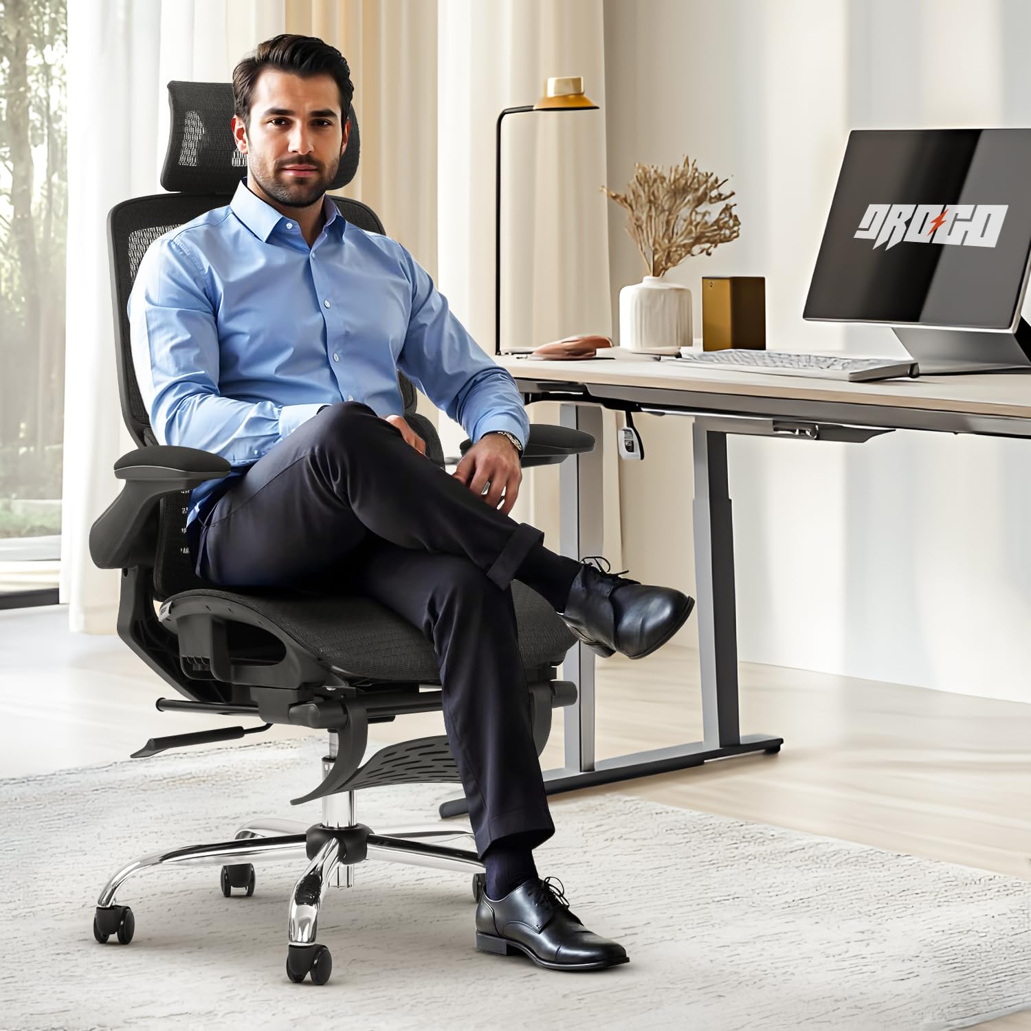 Drogo Ergonex Ergonomic Office Chair For Work From Home With Breathable Mesh, Armrest, 2D Headrest & Lumbar Support