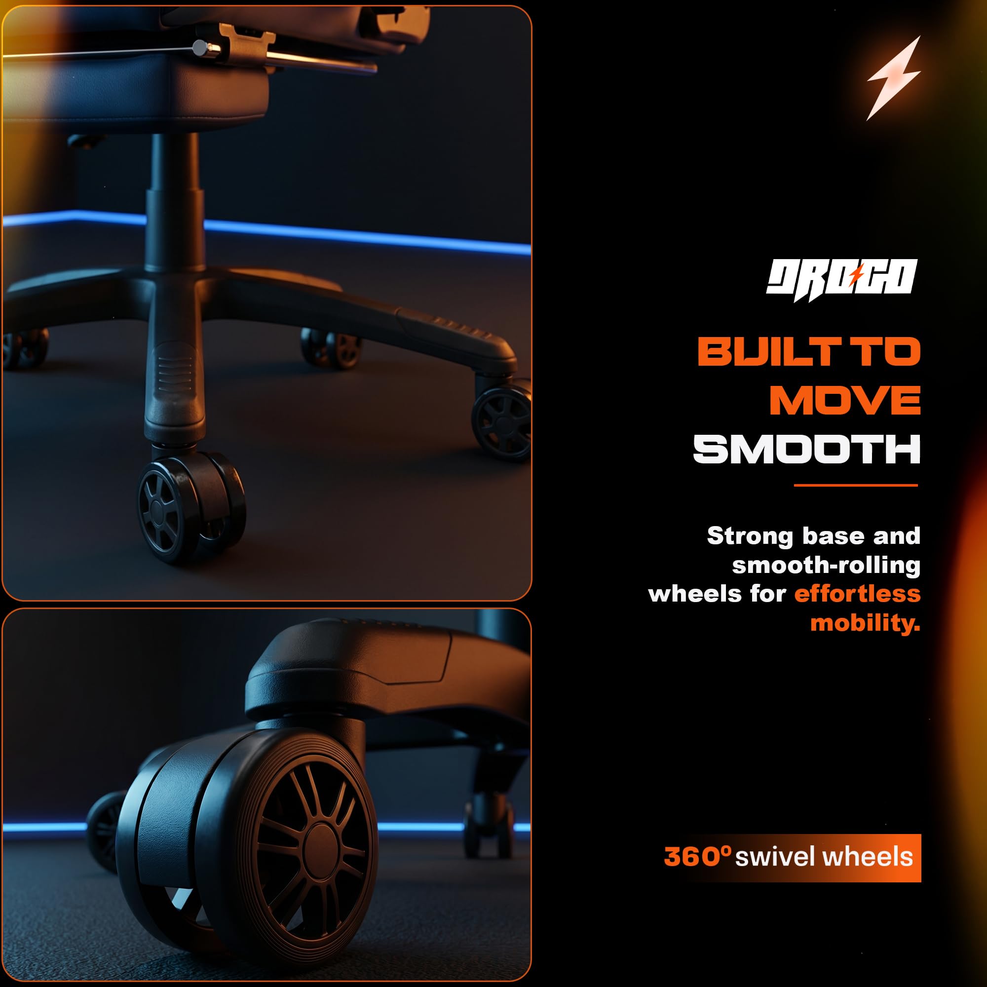 Drogo Racer Ergonomic Gaming Chair with 7 Way Adjustable Seat & Full Reclining Back Footrest