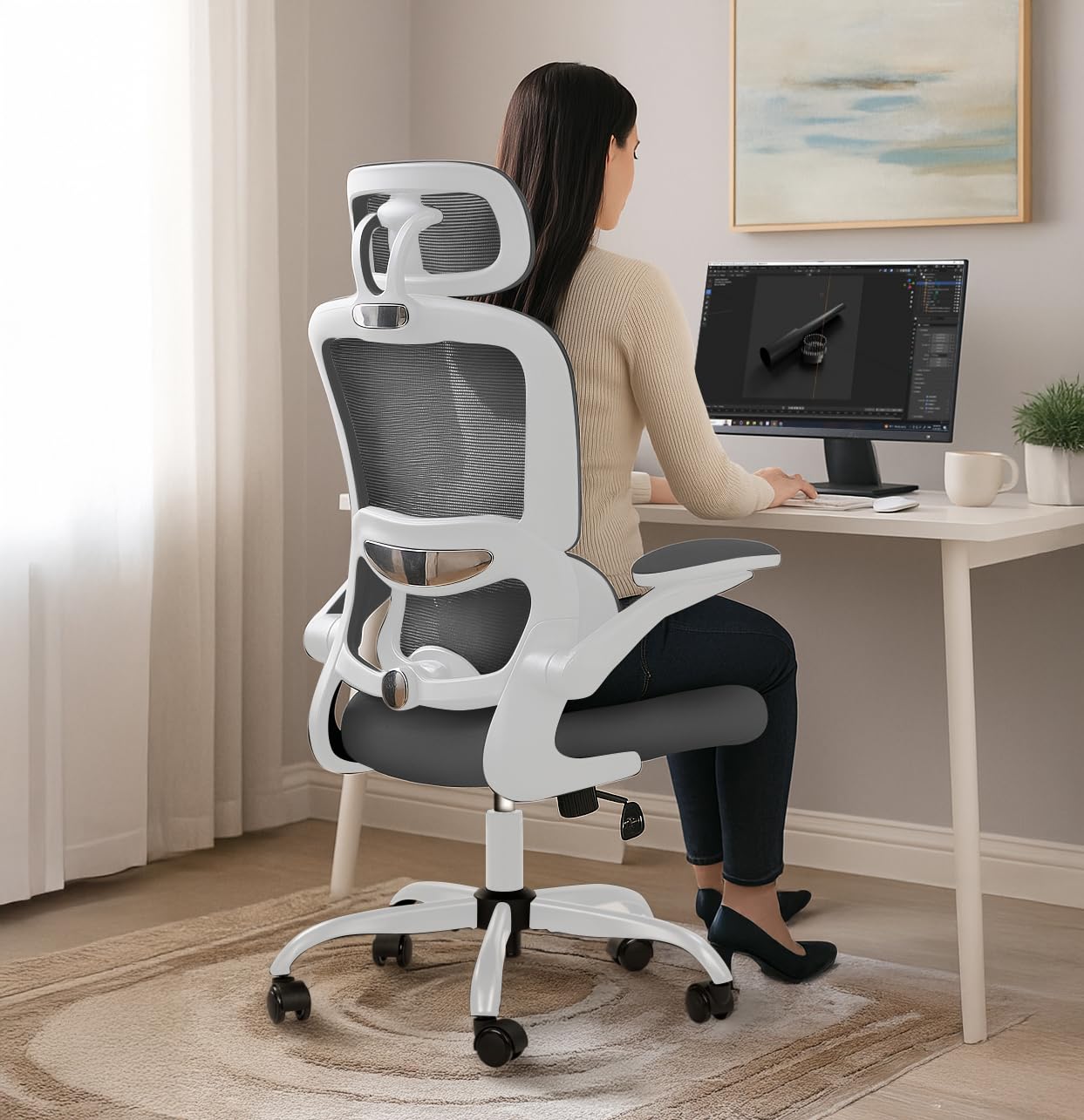 Drogo AeroFlex Ergonomic Office Chair for Work from Home, Flip-up Armrest & Recline