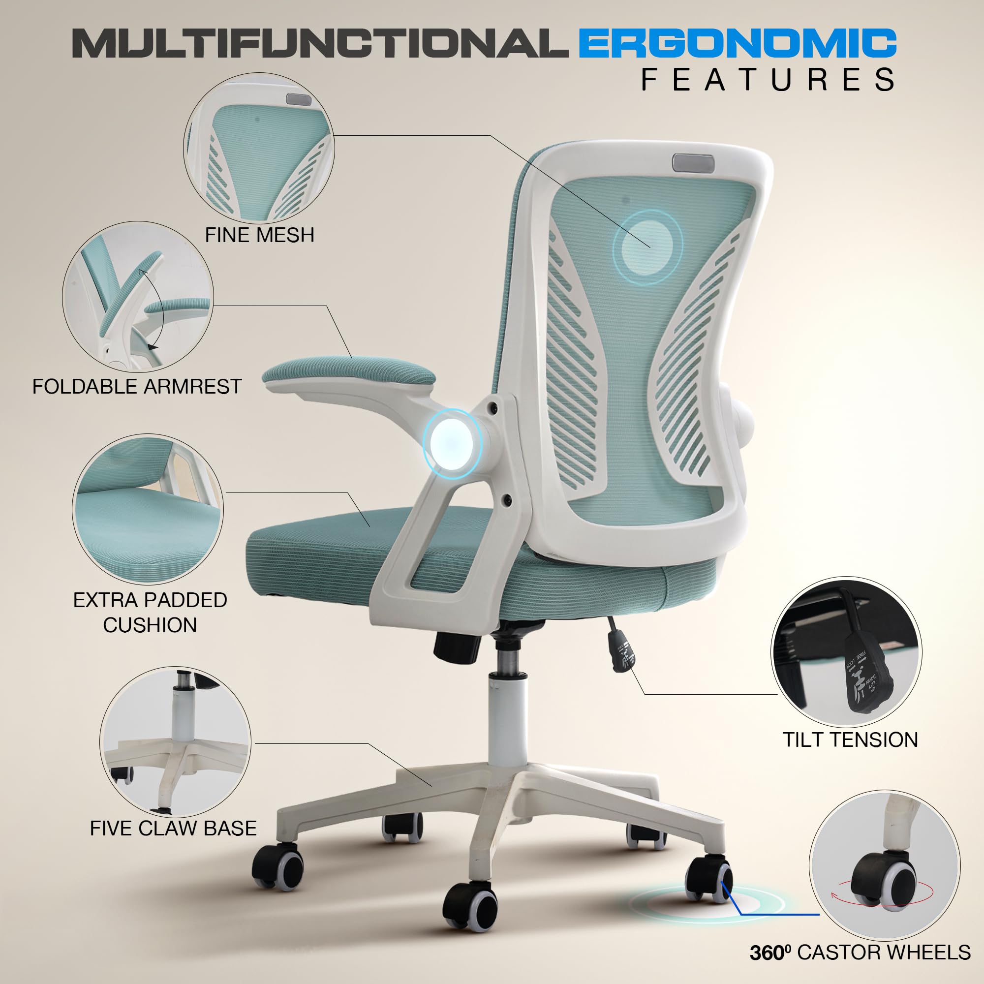 DROGO DynamicWing Ergonomic Office Chair for Work from Home, High Back Computer Chair with Flip Up Armrest