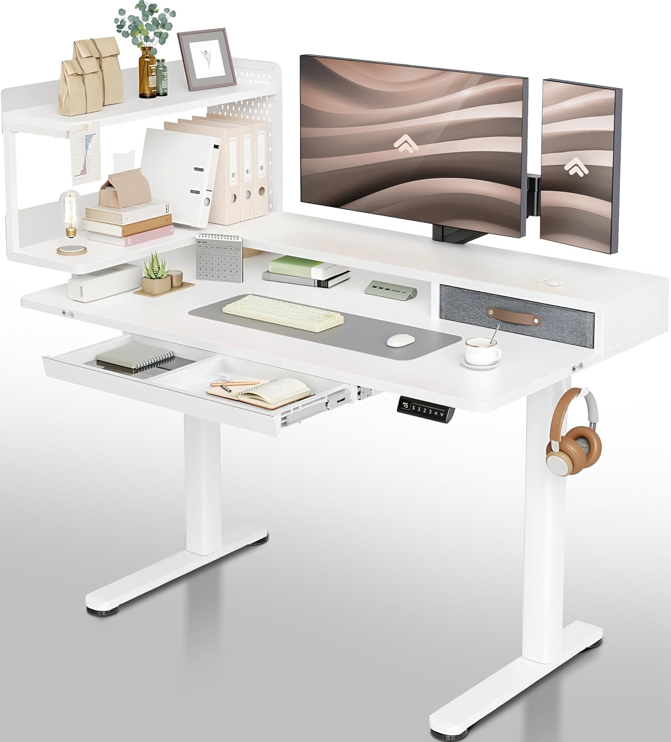 Drogo Artikel Stackon Electric Height Adjustable Standing Desk with Shelves (Left Cabinet)