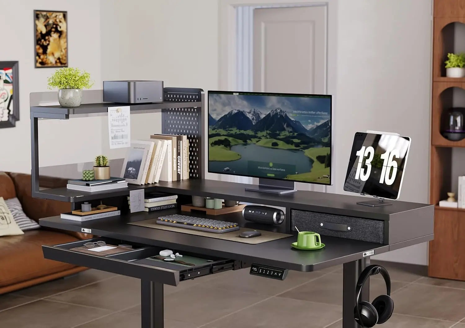 Drogo Stackon Electric Height Adjustable Standing Desk with Shelves (Left Cabinet) Drogo India