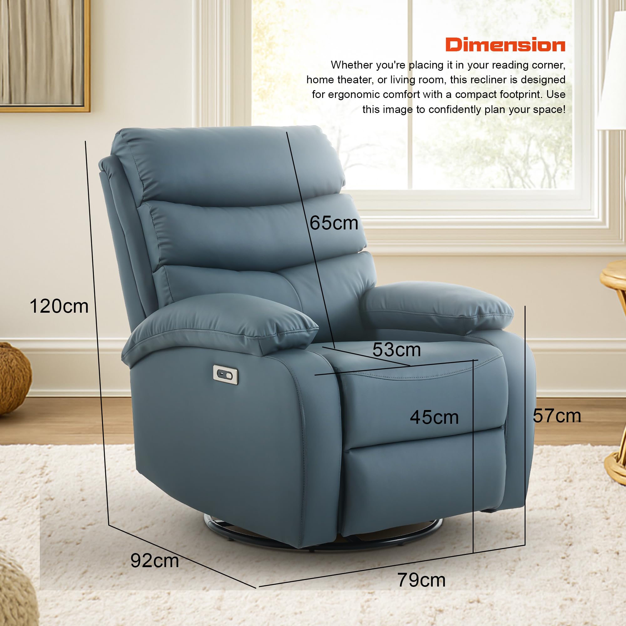 DROGO Velora Electric Motorised Recliner Sofa 1 Seater with Rocking, Revolving & Rapid Recline Technology