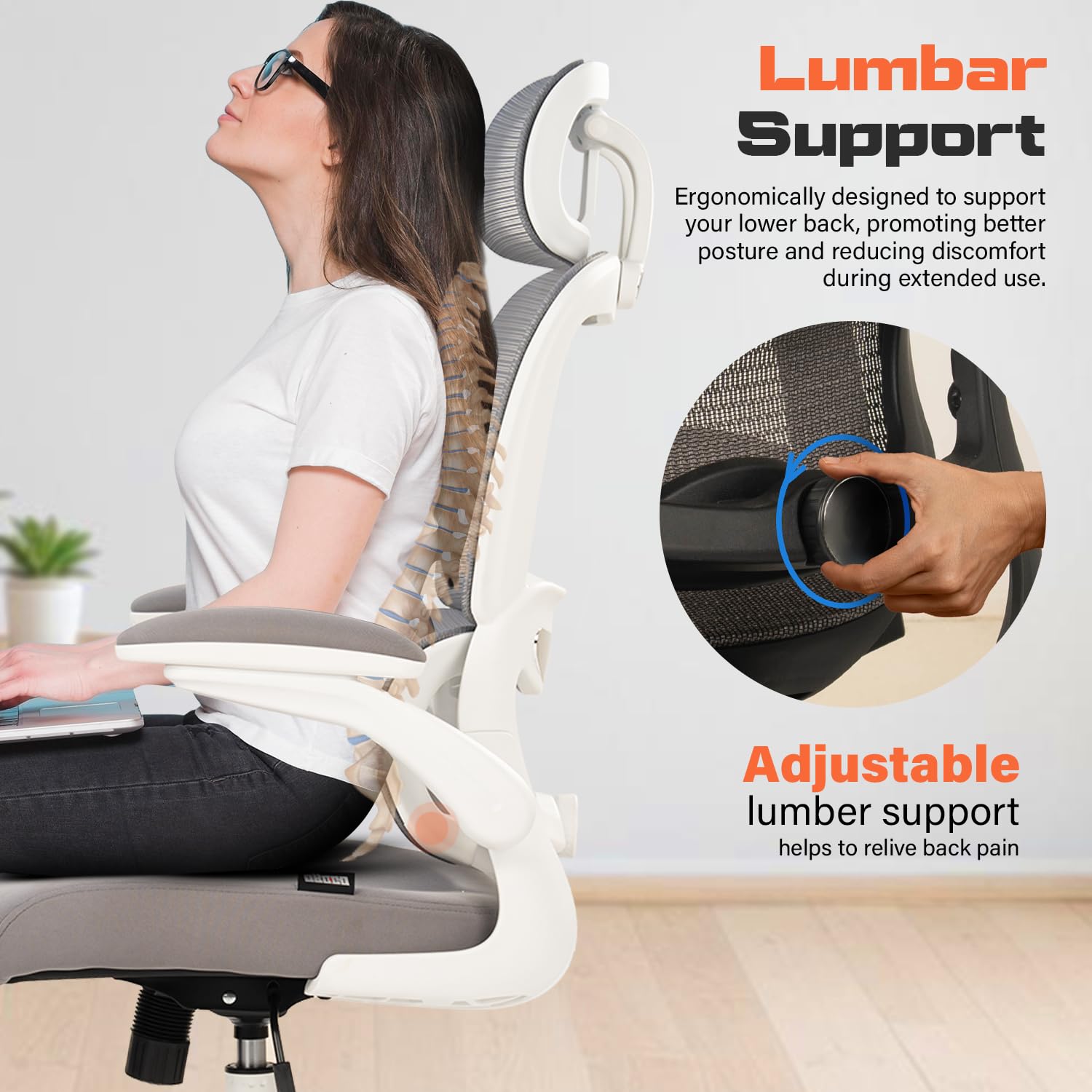 Drogo AeroFlex Ergonomic Office Chair for Work from Home, Flip-up Armrest & Recline
