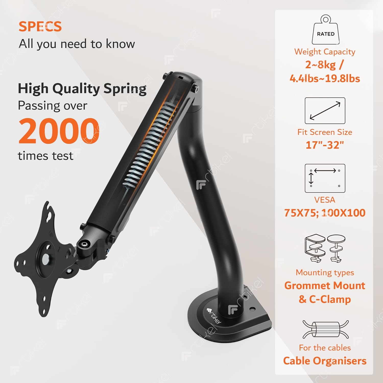 Drogo Artikel Adjustable Monitor Desk Mount - Spring Assisted VESA Arm for Screens up to 32" | Curve Series