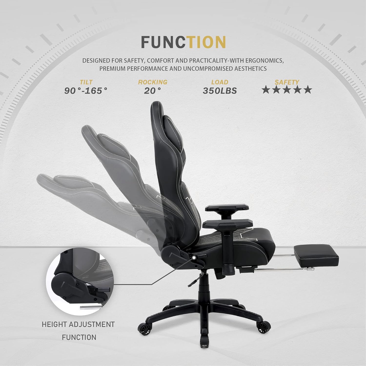 Drogo ProForm Series Ergonomic Gaming Chair with 4D Armrest, Adjustable Seat & Foot Rest