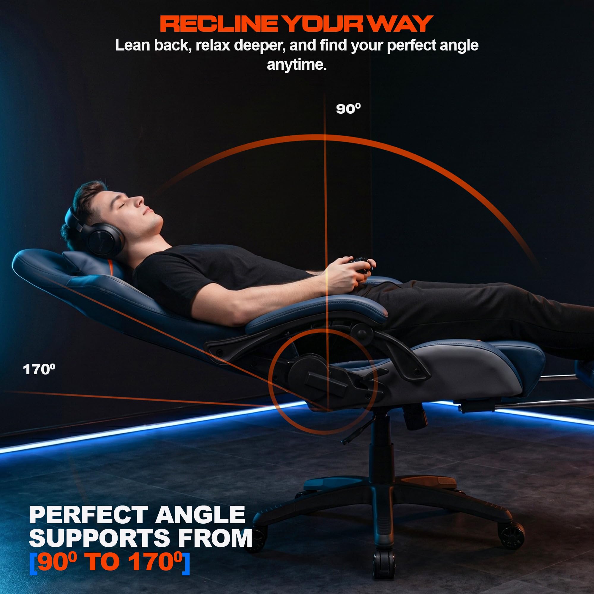 Drogo Racer Ergonomic Gaming Chair with 7 Way Adjustable Seat & Full Reclining Back Footrest