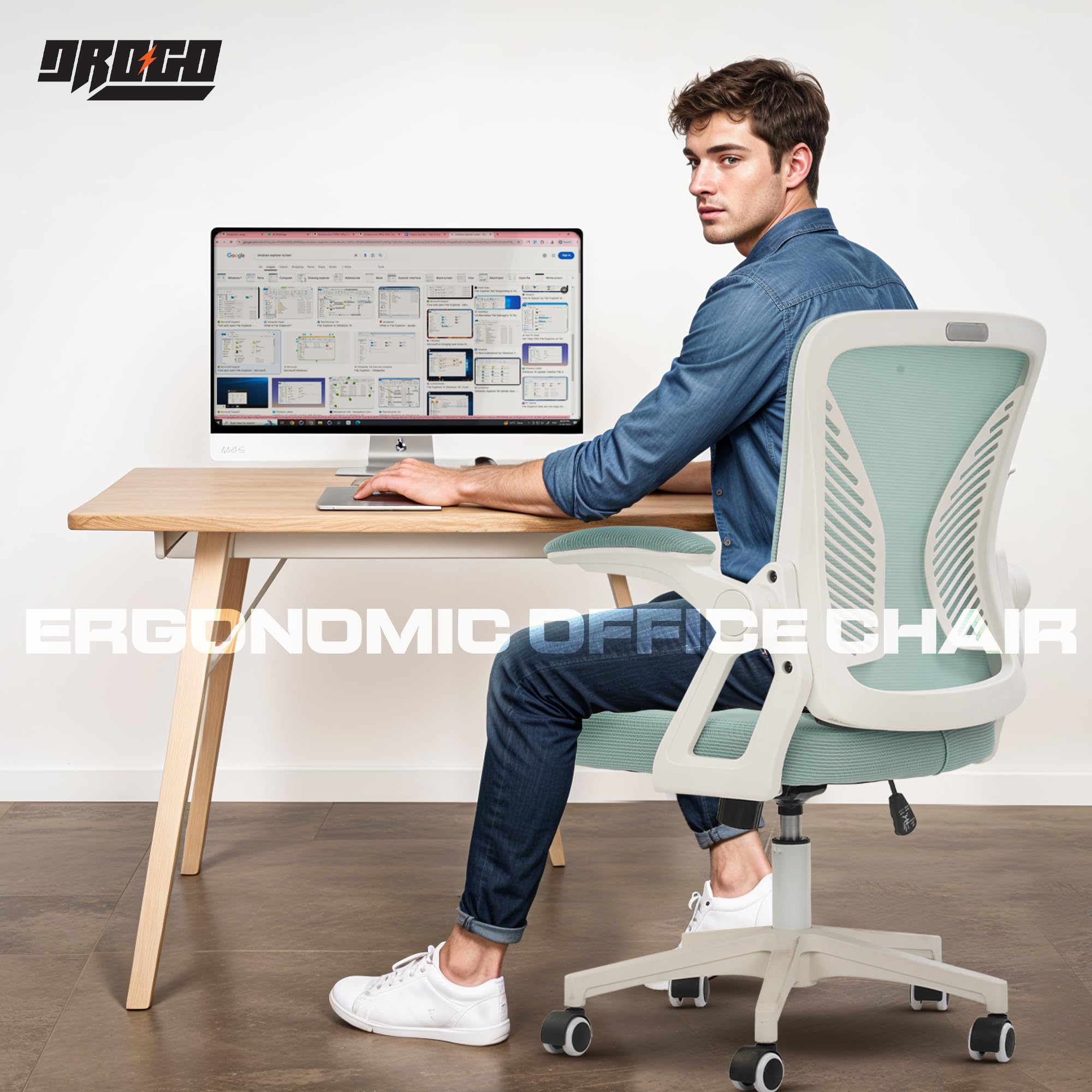 DROGO DynamicWing Ergonomic Office Chair for Work from Home, High Back Computer Chair with Flip Up Armrest