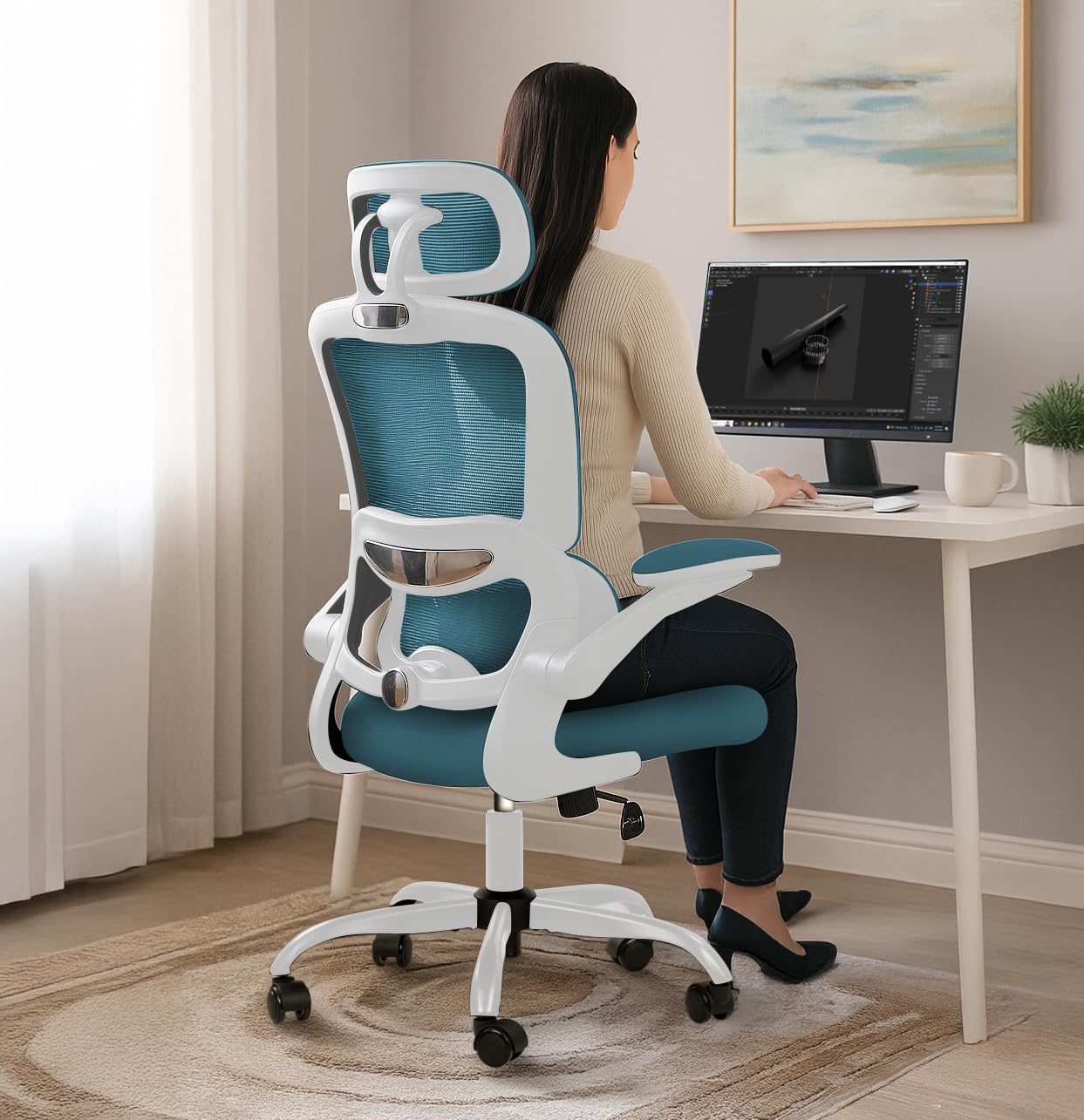 Drogo AeroFlex Ergonomic Office Chair for Work from Home, Flip-up Armrest & Recline