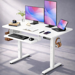 Drogo Electric Height Adjustable Table for Office Work with Keyboard Tray (120x60cm)
