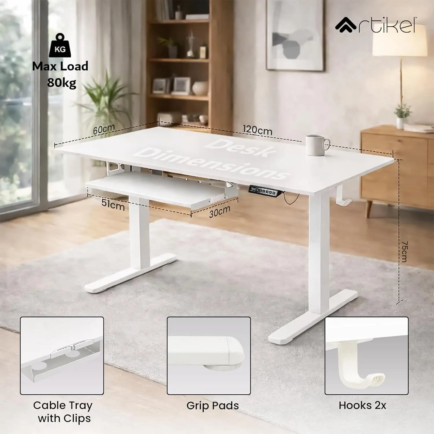 Drogo Electric Height Adjustable Table for Office Work with Keyboard Tray (120x60cm) Drogo India
