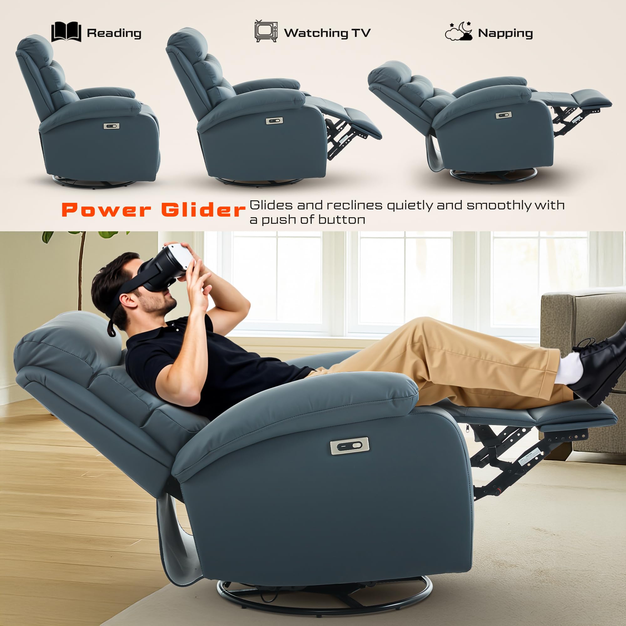 DROGO Velora Electric Motorised Recliner Sofa 1 Seater with Rocking, Revolving & Rapid Recline Technology