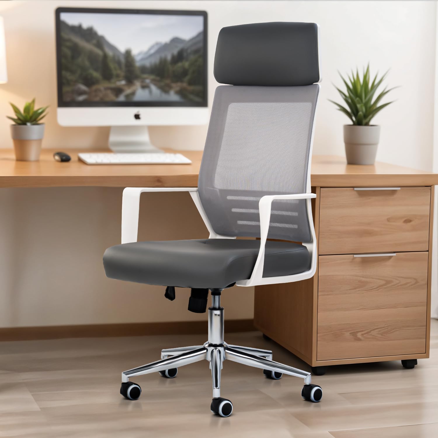 DROGO Lumina Pro Ergonomic Premium Leatherette Office Chair for Work at Home, Computer Chair with Fixed Armrest